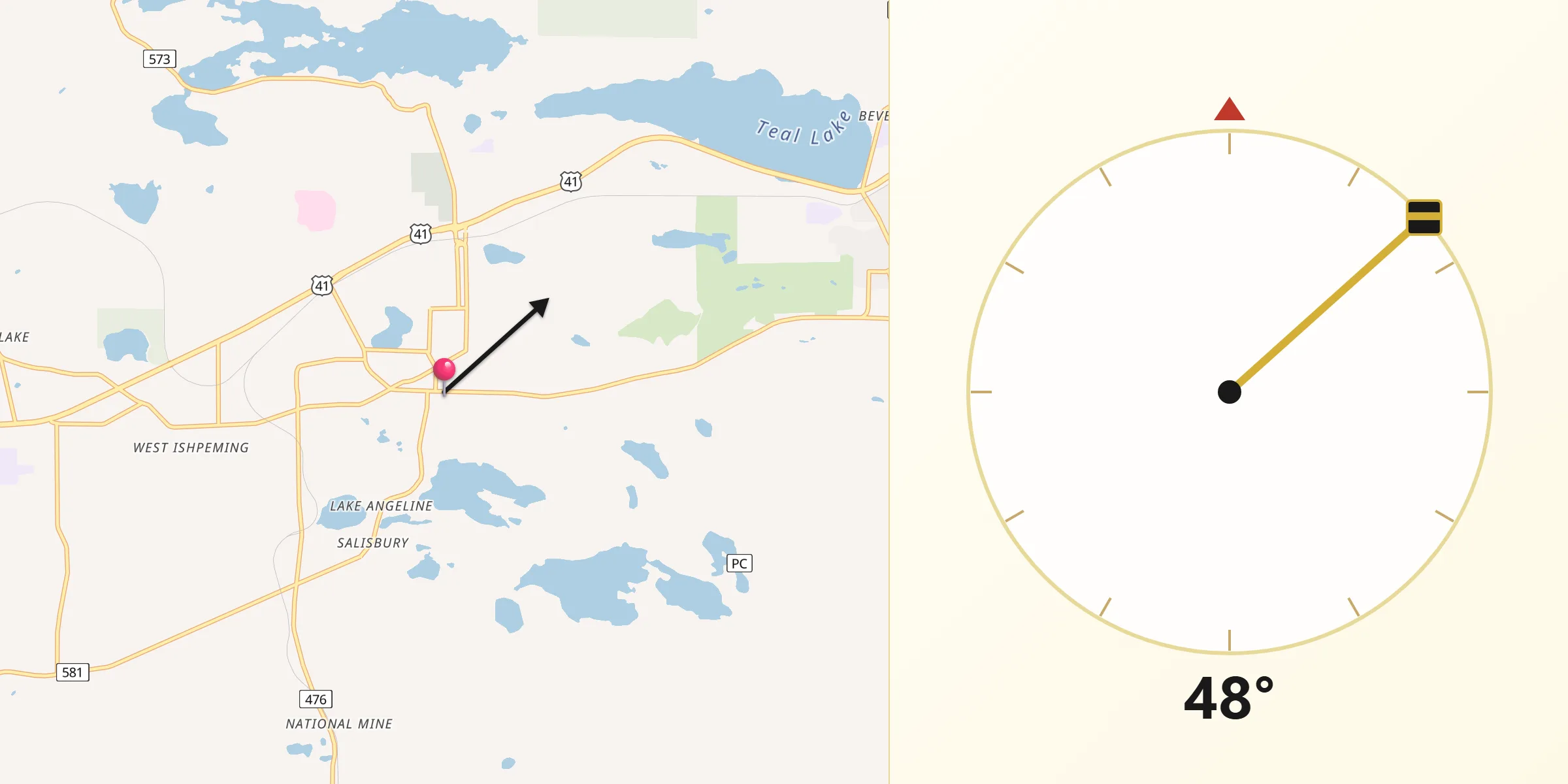 Qibla Direction from Ishpeming