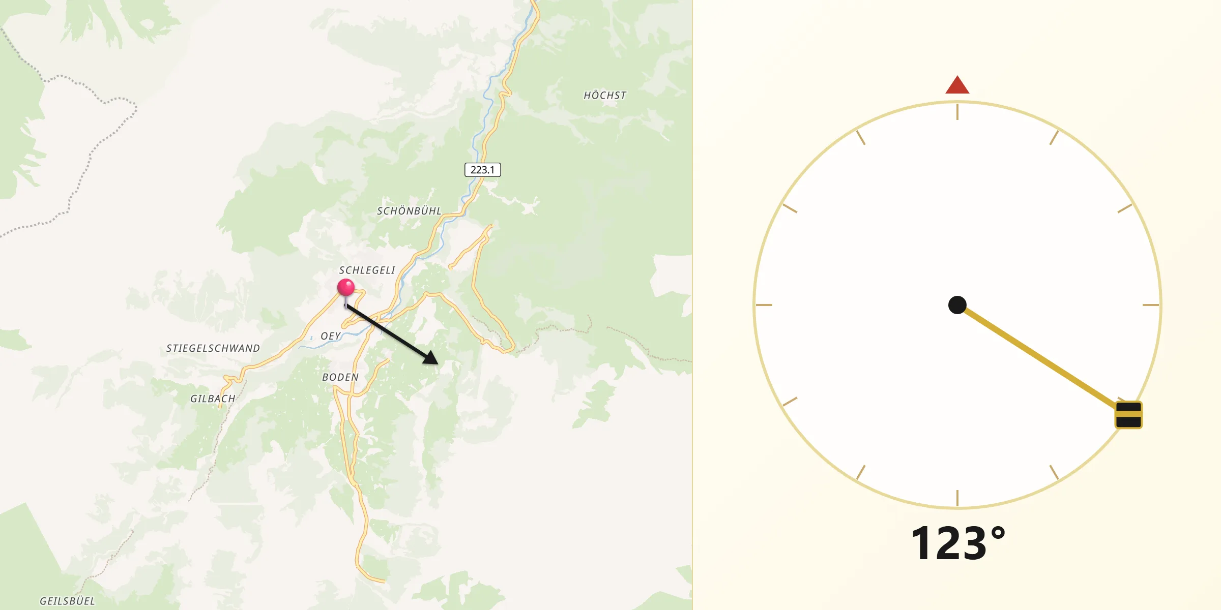 Direction vers la Qibla depuis Adelboden