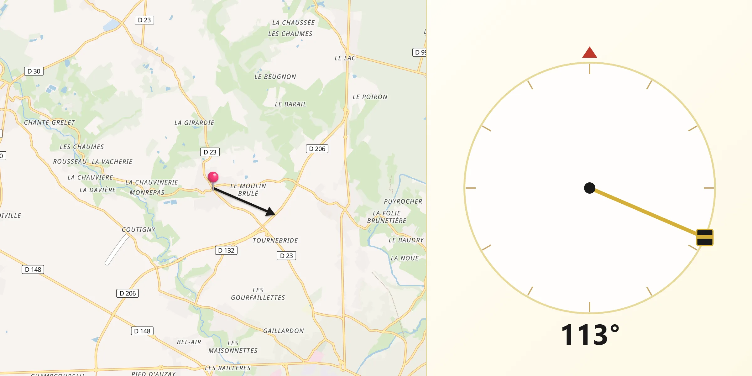 Direction vers la Qibla depuis Sérigné