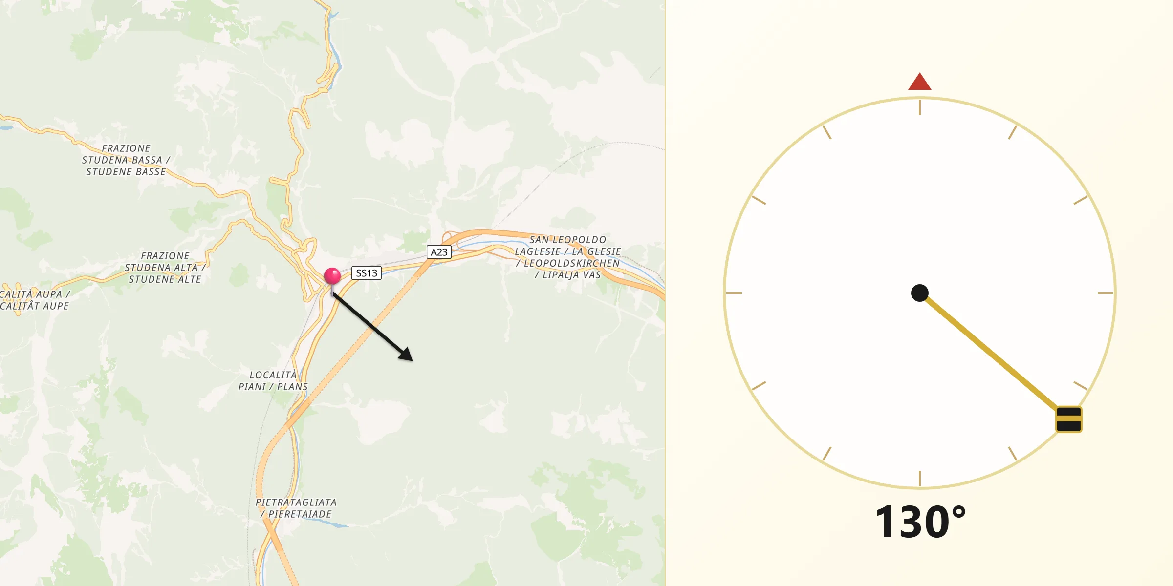 Direzione della Qibla da Pontebba