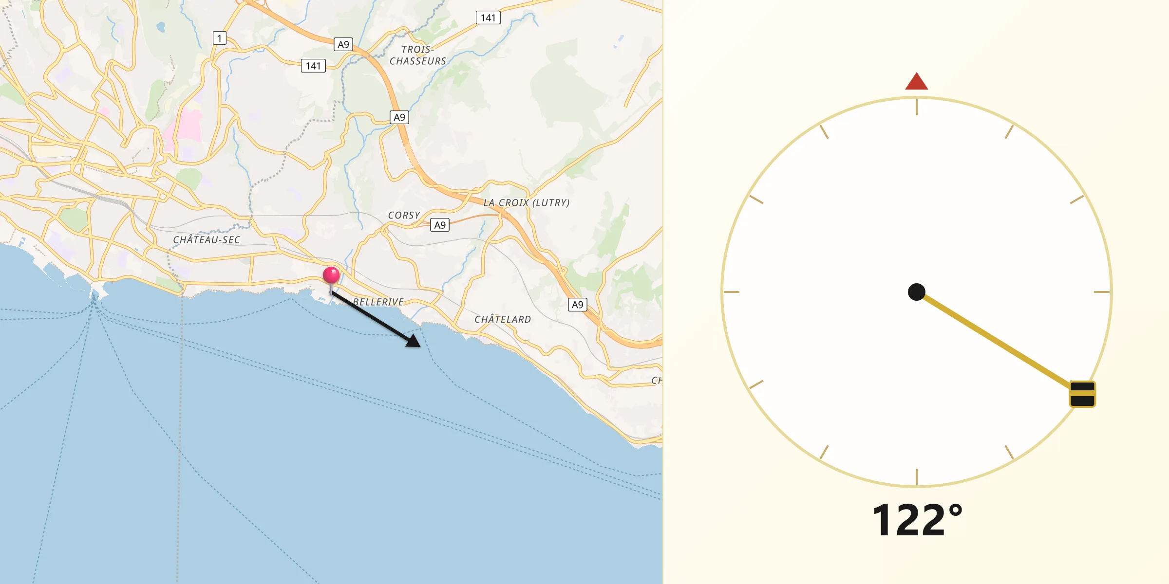 Direction vers la Qibla depuis Paudex