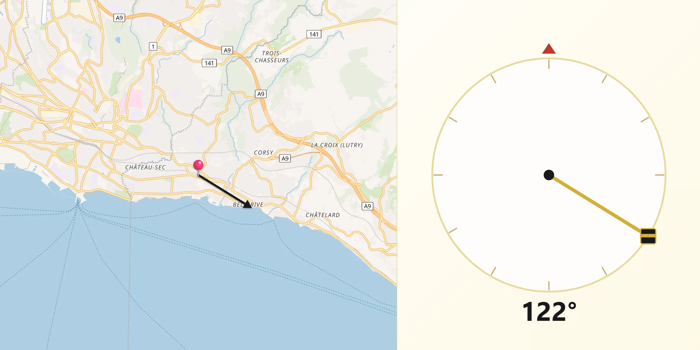 Direction vers la Qibla depuis Pully