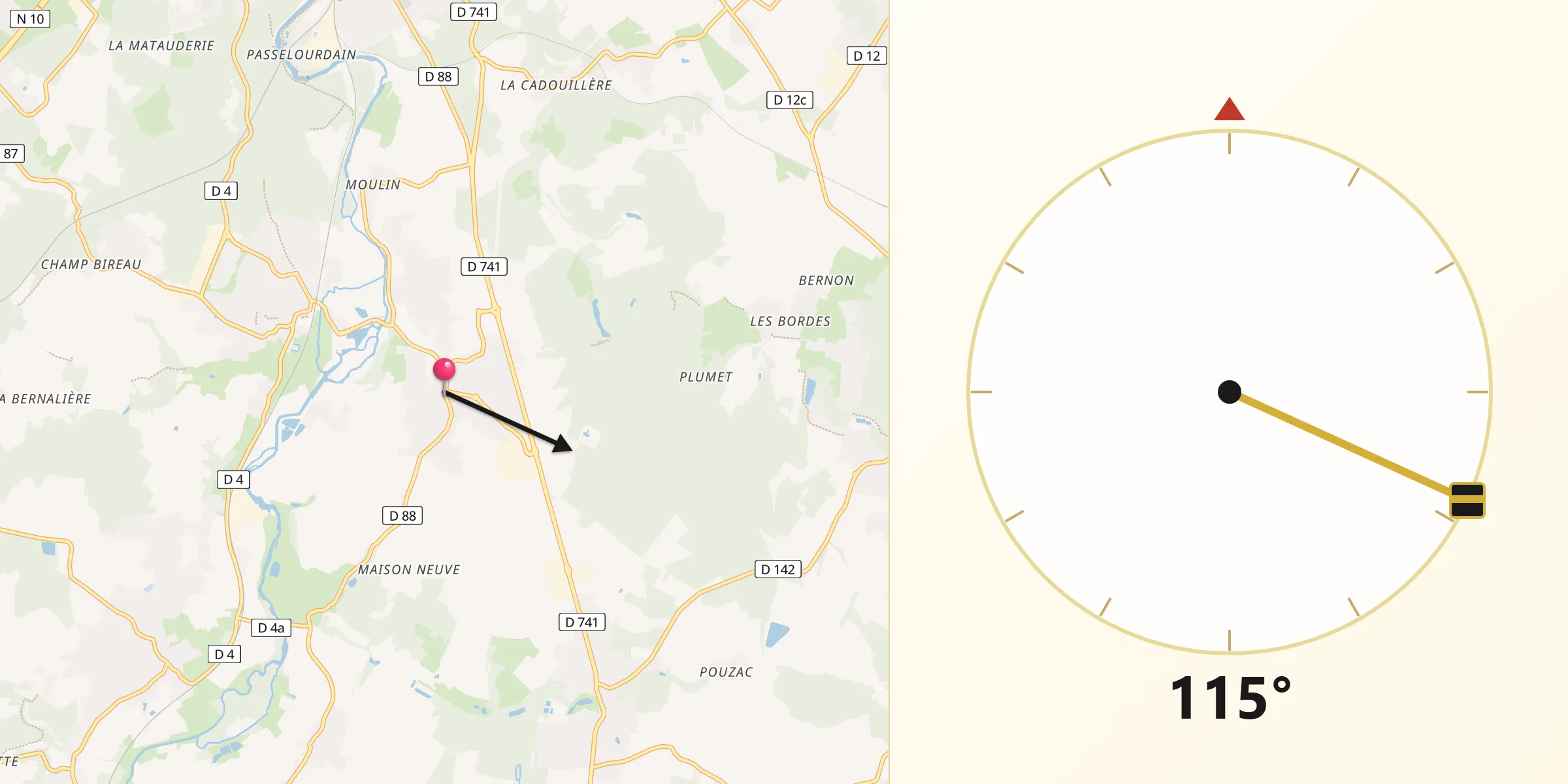 Direction vers la Qibla depuis Smarves