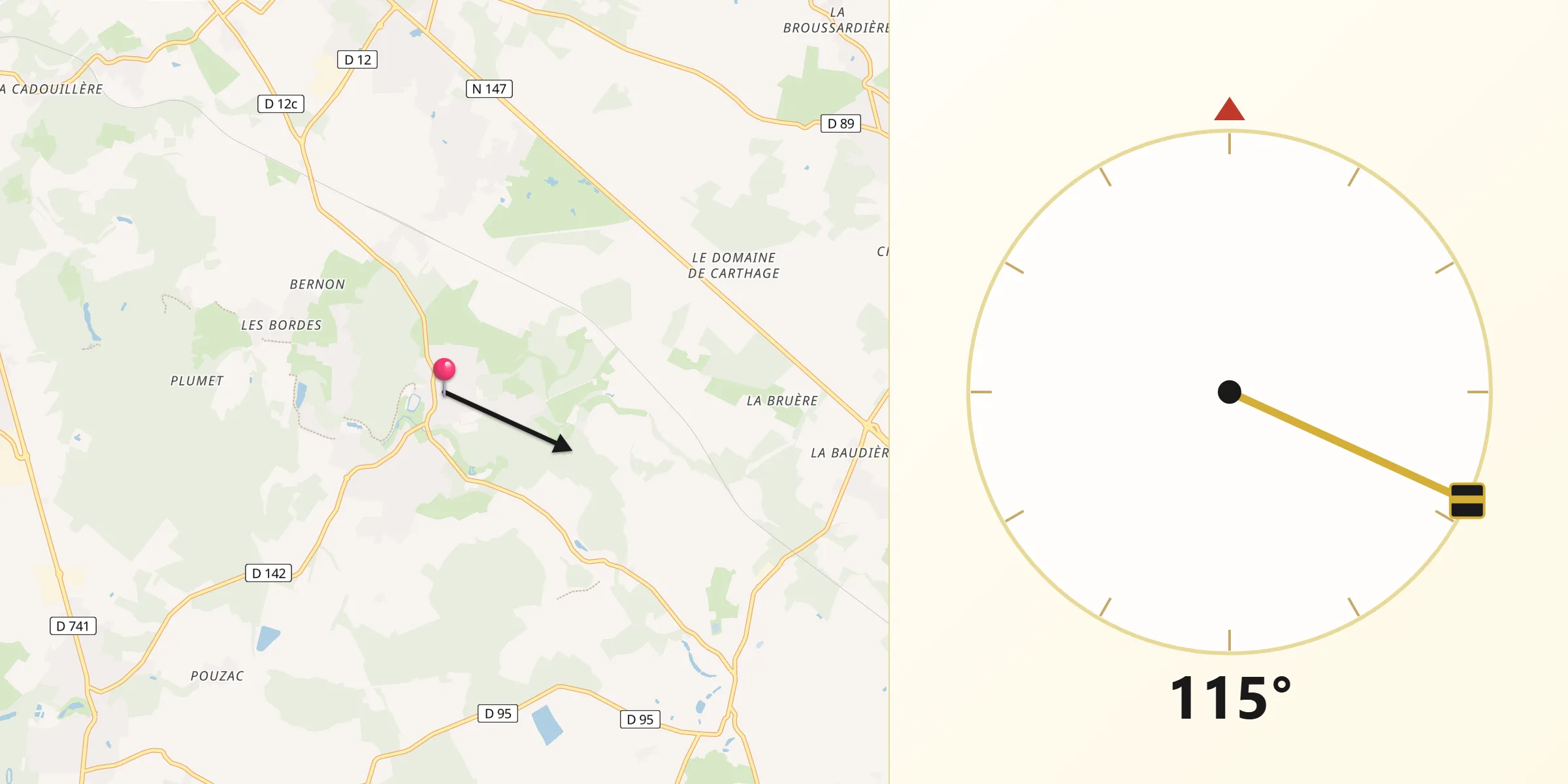 Direction vers la Qibla depuis Nouaillé-Maupertuis
