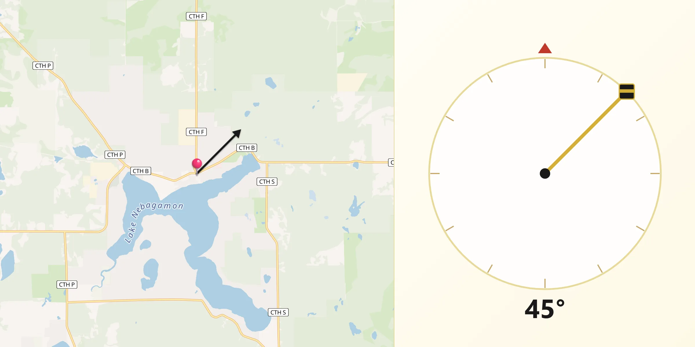 Qibla Direction from Lake Nebagamon