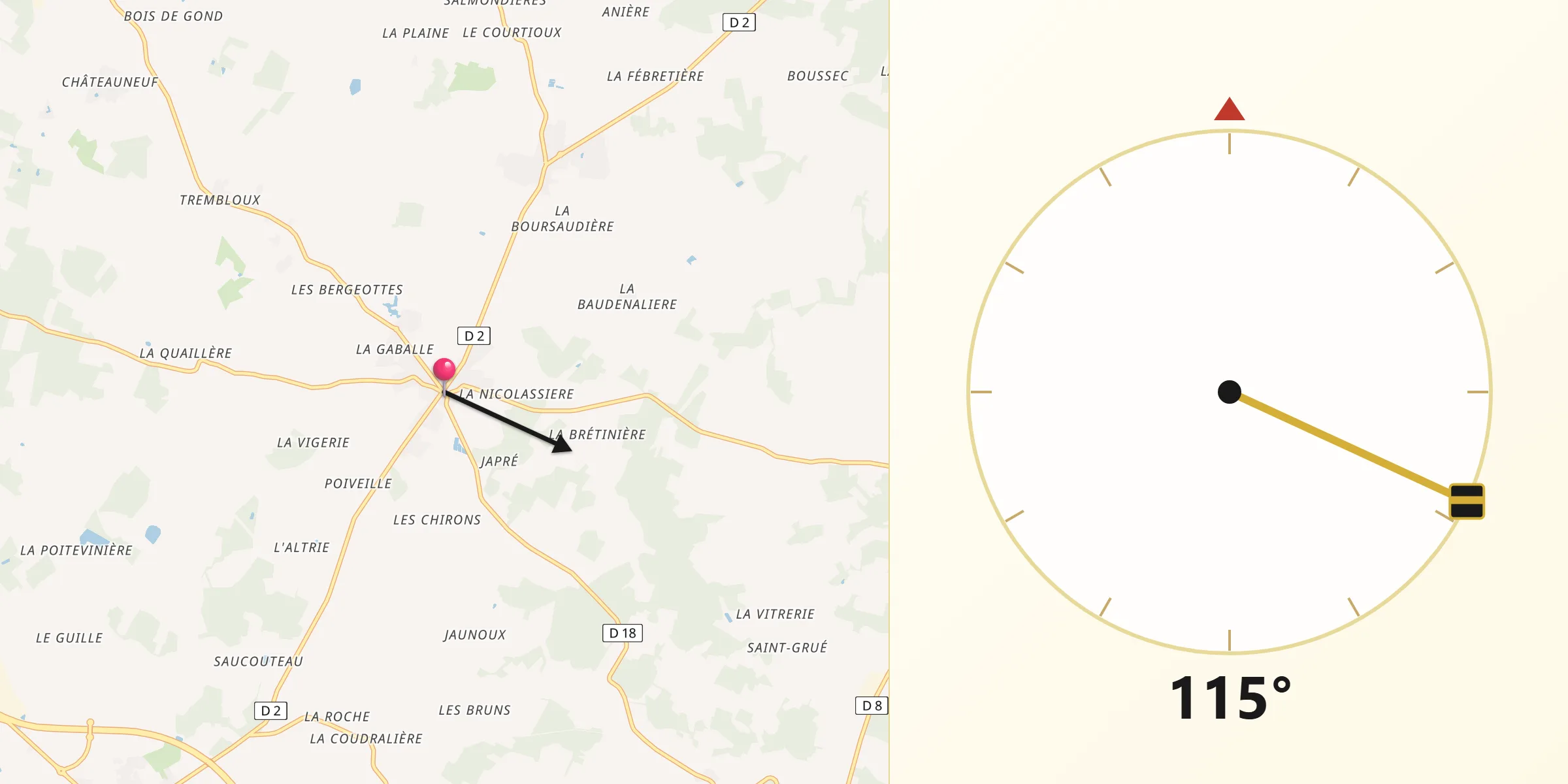 Direction vers la Qibla depuis Tercé