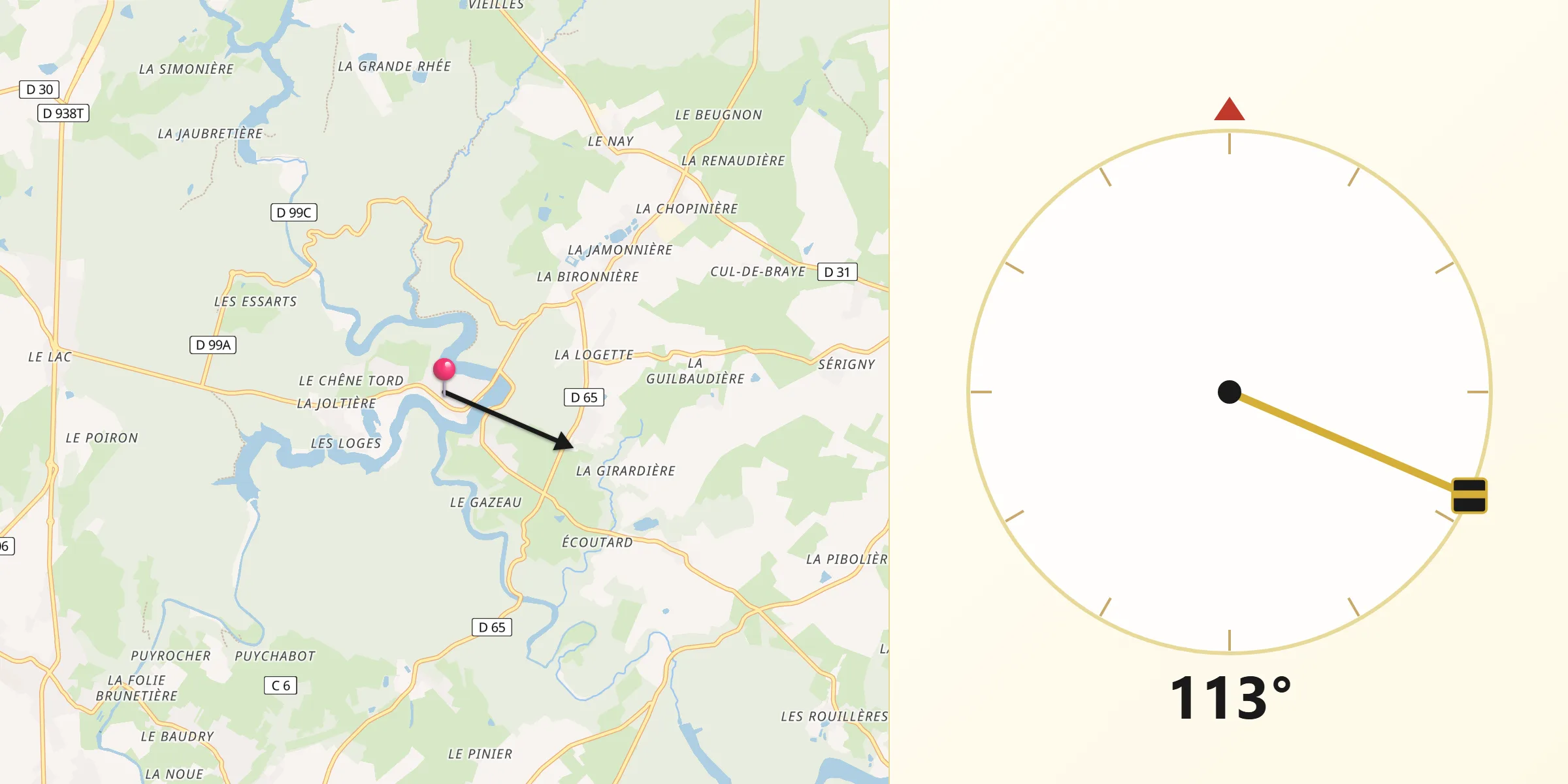 Direction vers la Qibla depuis Mervent