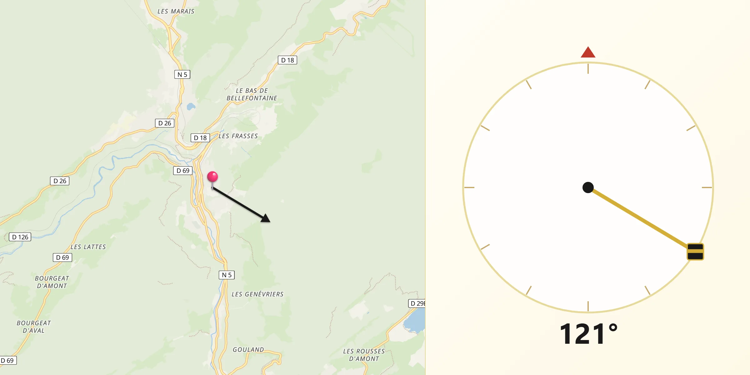 Direction vers la Qibla depuis Morez