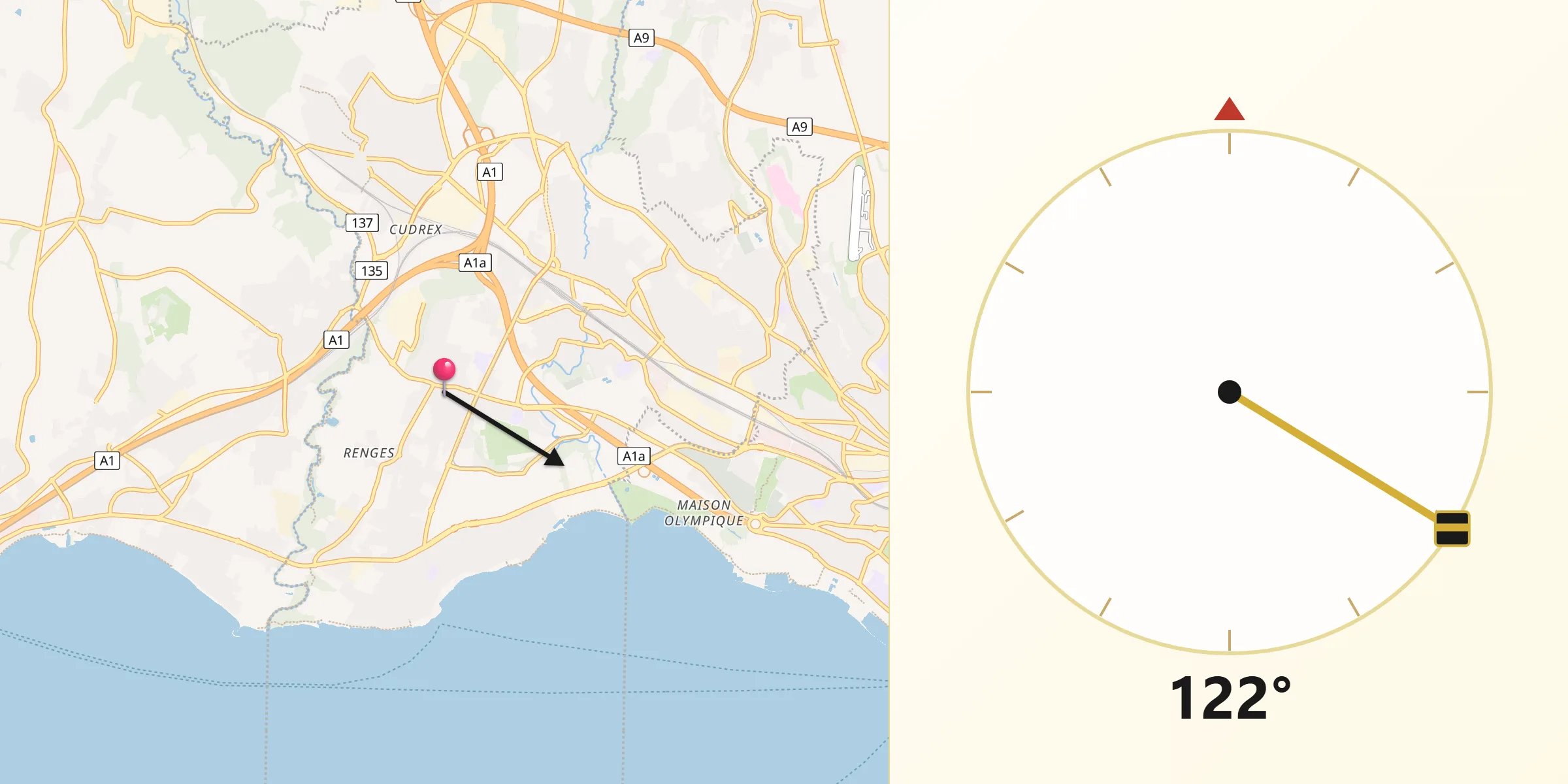 Direction vers la Qibla depuis Ecublens