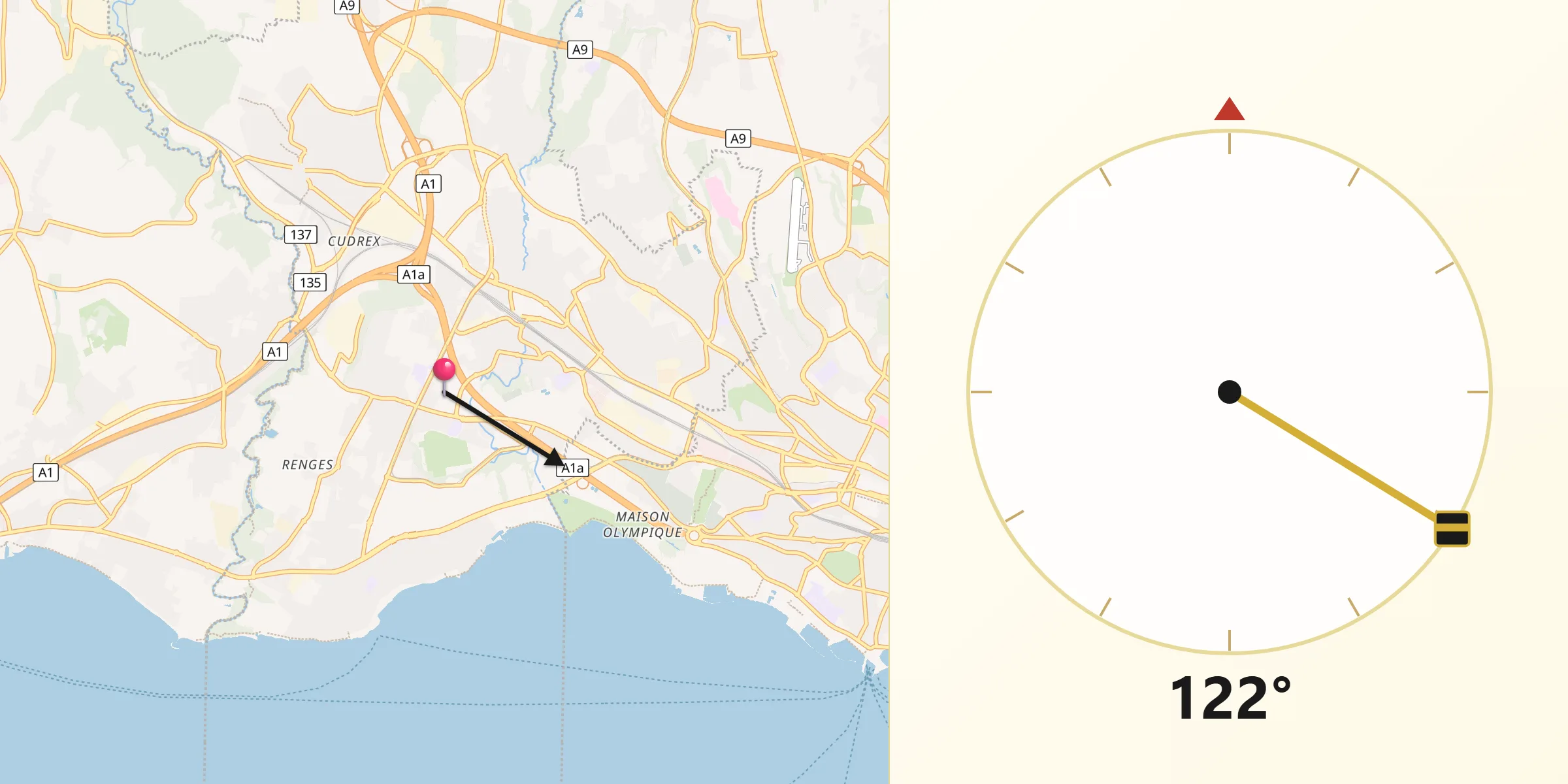 Direction vers la Qibla depuis Chavannes