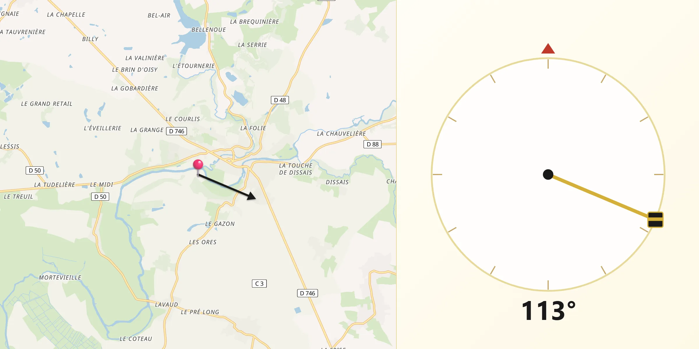 Direction vers la Qibla depuis Mareuil-sur-Lay-Dissais