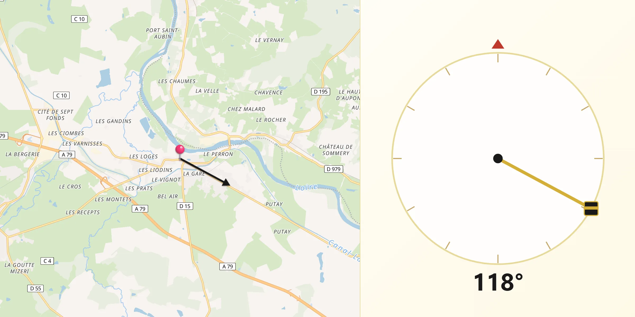 Direction vers la Qibla depuis Diou
