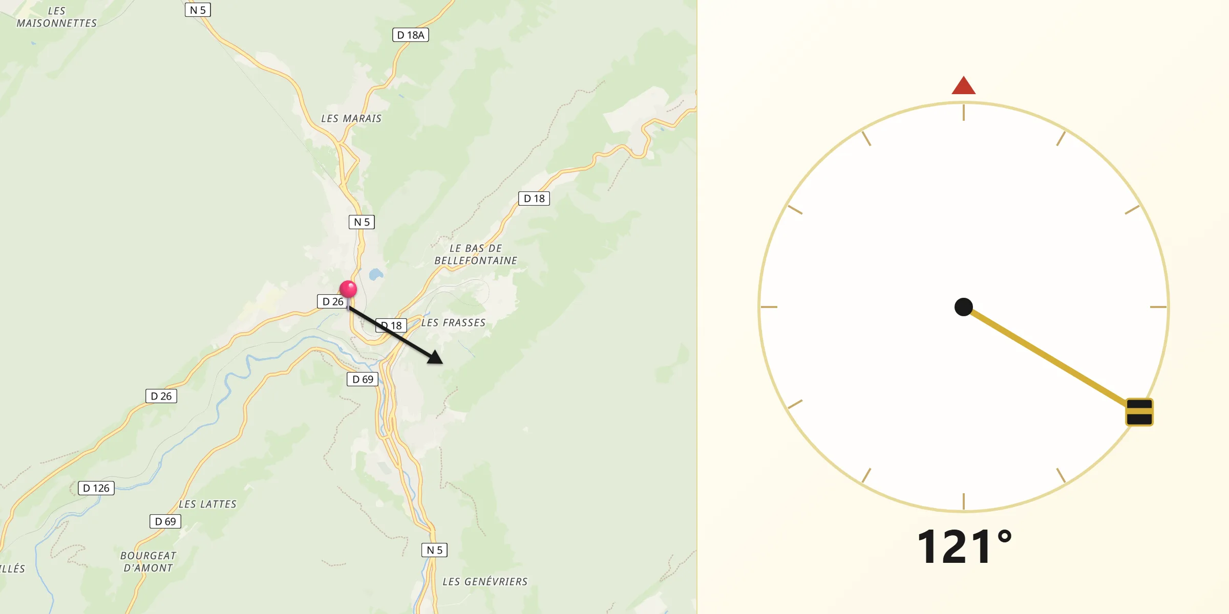 Direction vers la Qibla depuis Morbier