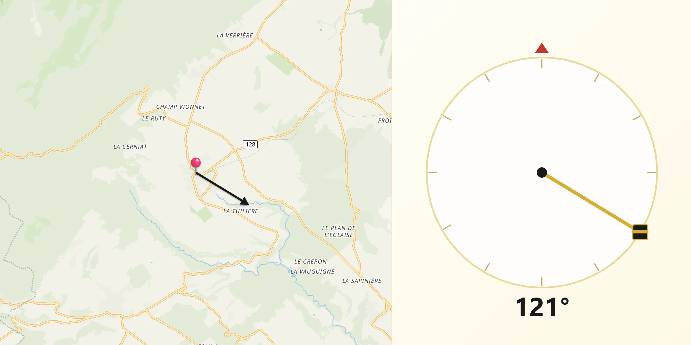 Direction vers la Qibla depuis Bière
