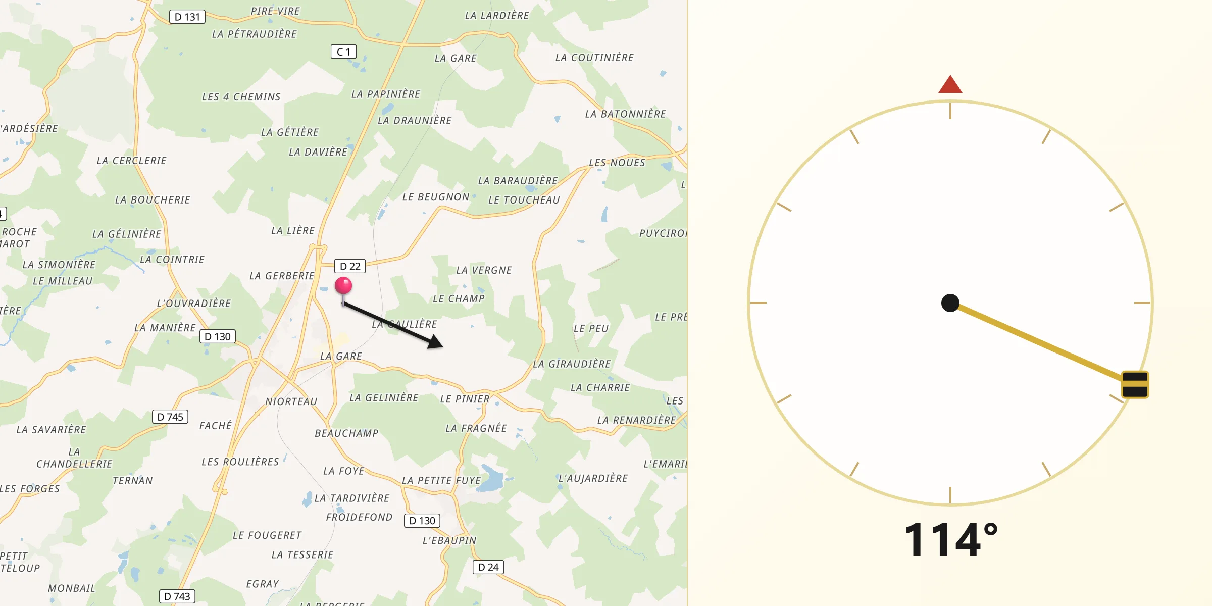 Direction vers la Qibla depuis Département des Deux-Sèvres