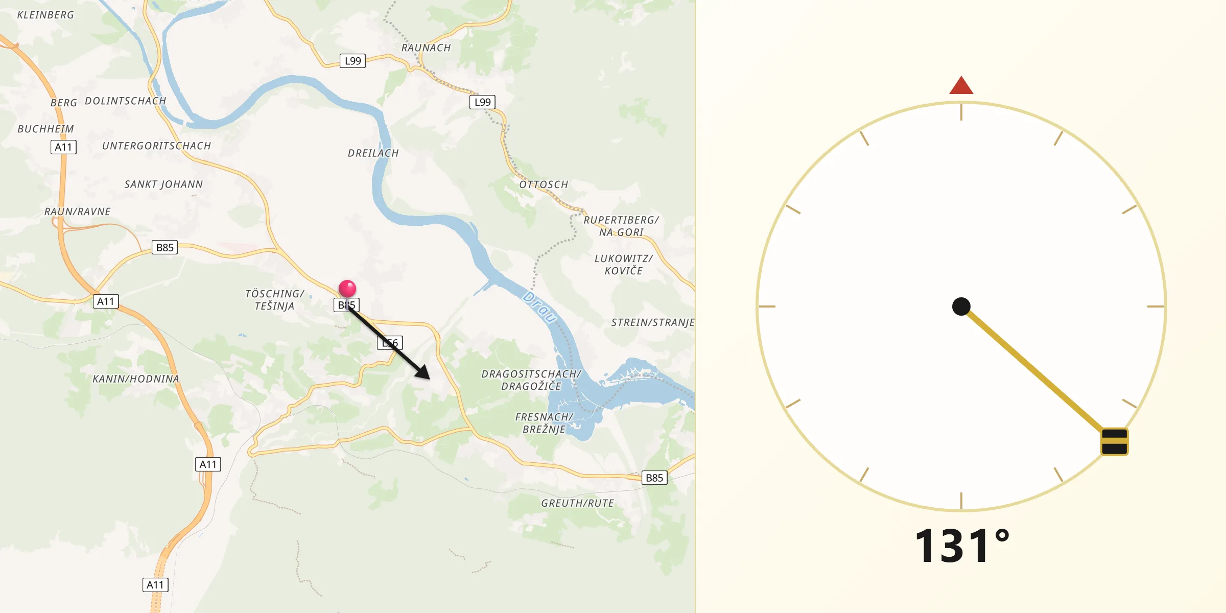 Qibla-Richtung von Sankt Jakob im Rosental