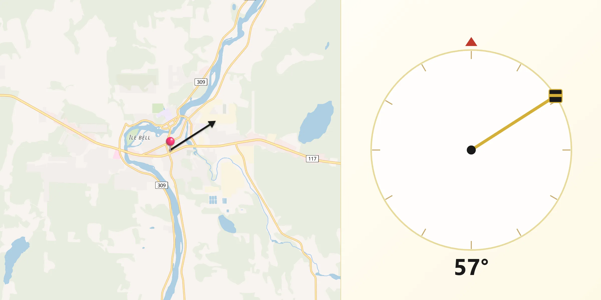 Qibla Direction from Mont-Laurier