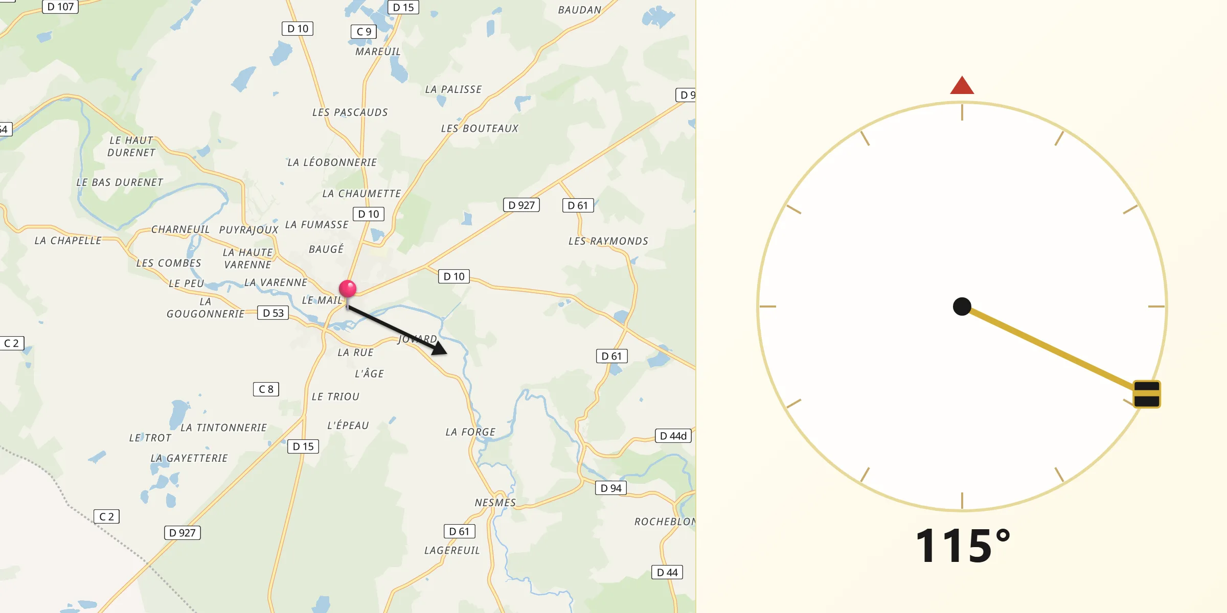 Direction vers la Qibla depuis Bélâbre
