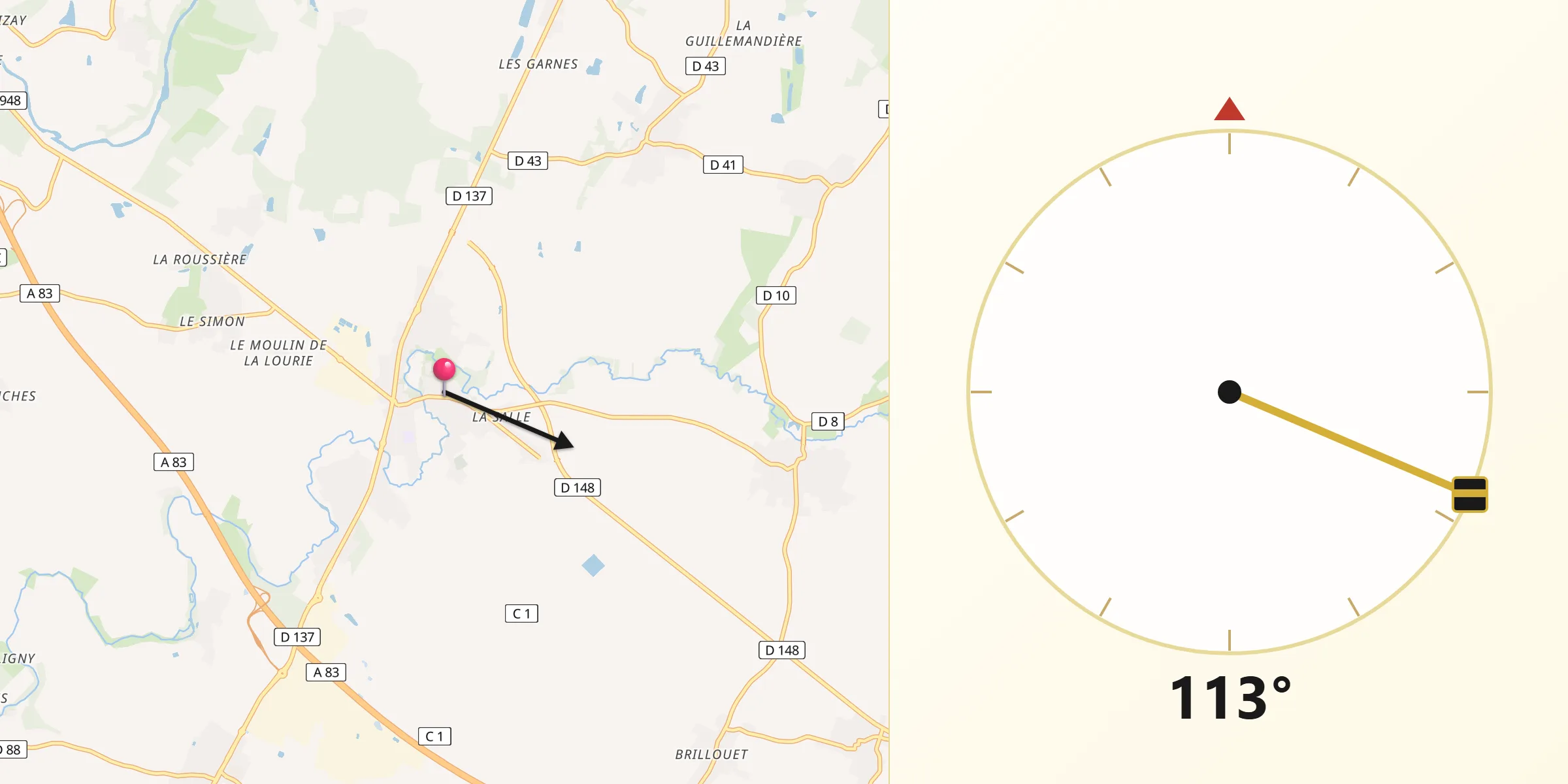 Direction vers la Qibla depuis Sainte-Hermine