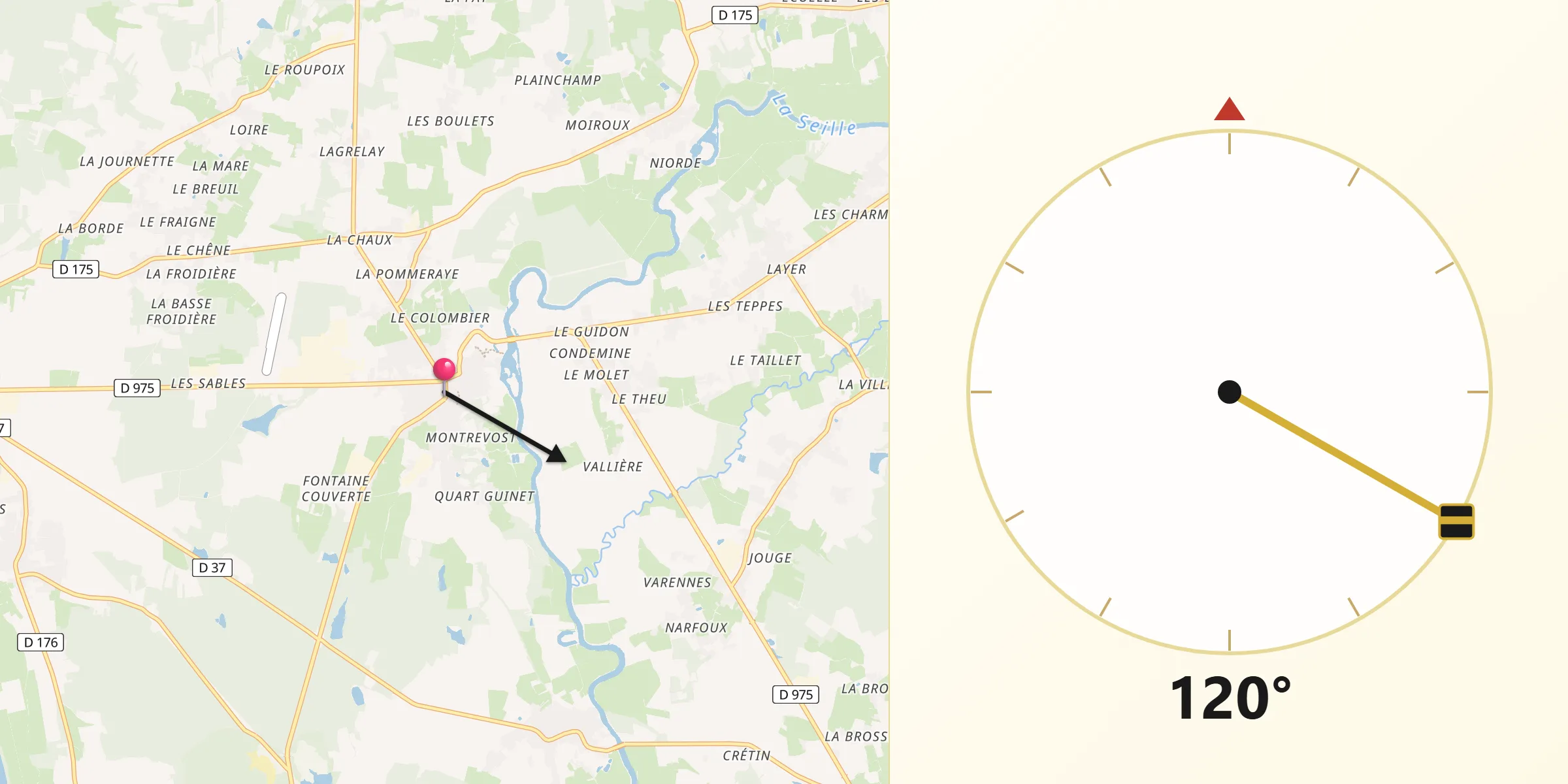 Direction vers la Qibla depuis Cuisery