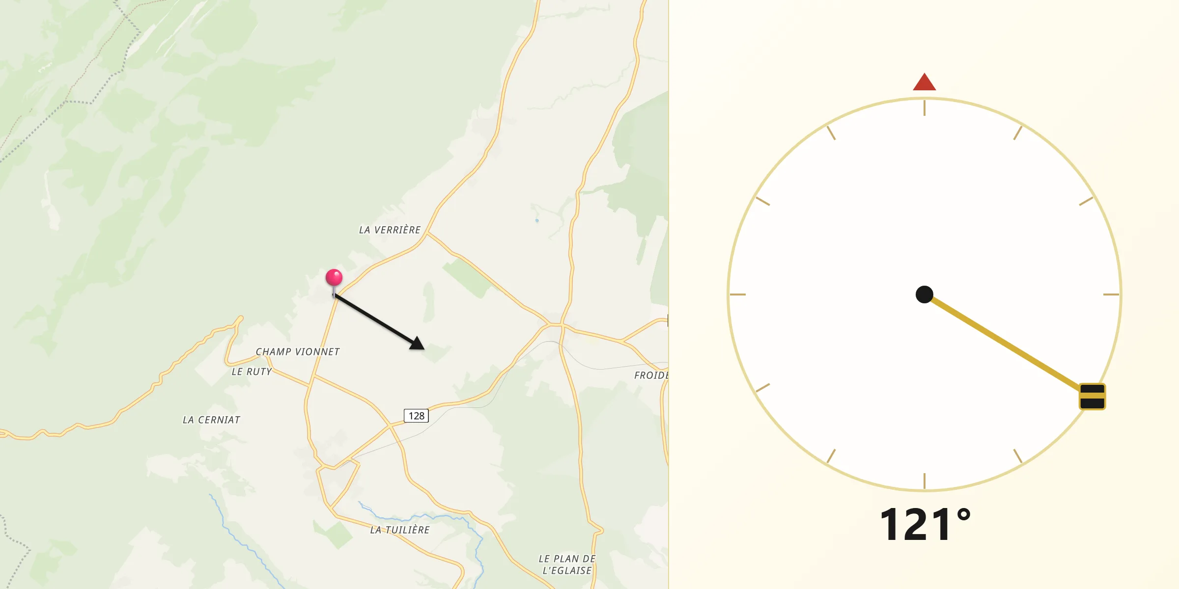 Direction vers la Qibla depuis Berolle
