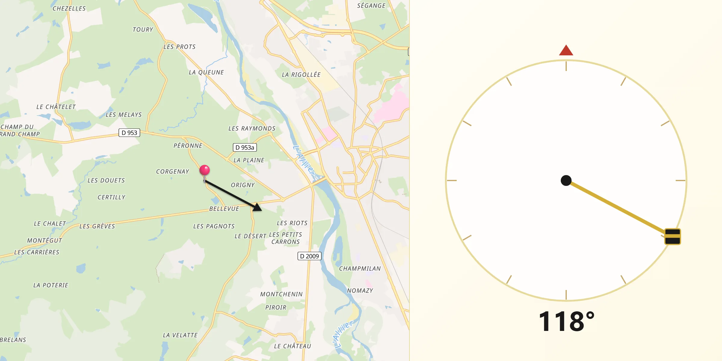 Direction vers la Qibla depuis Neuvy