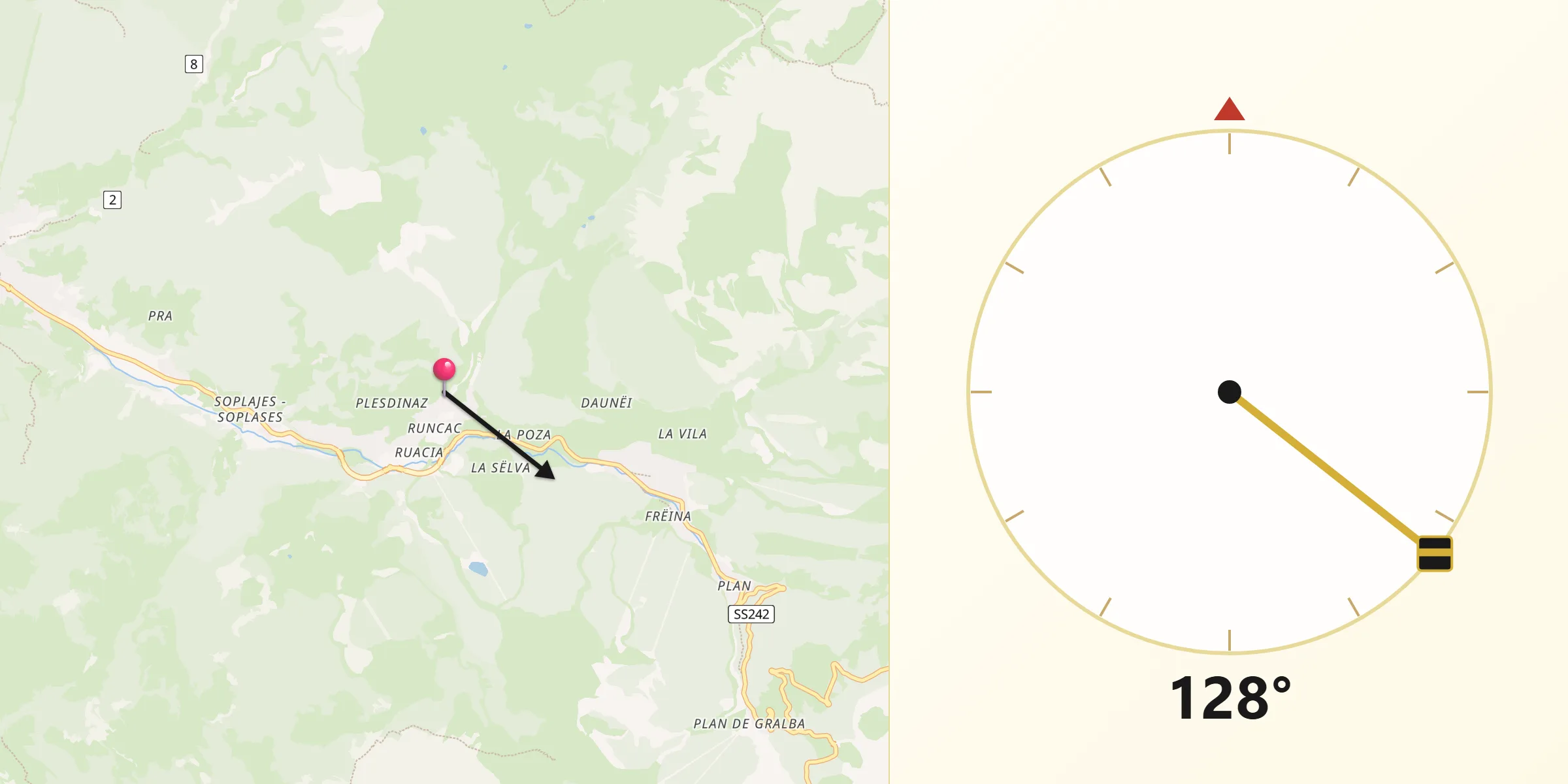 Direzione della Qibla da Santa Cristina Valgardena
