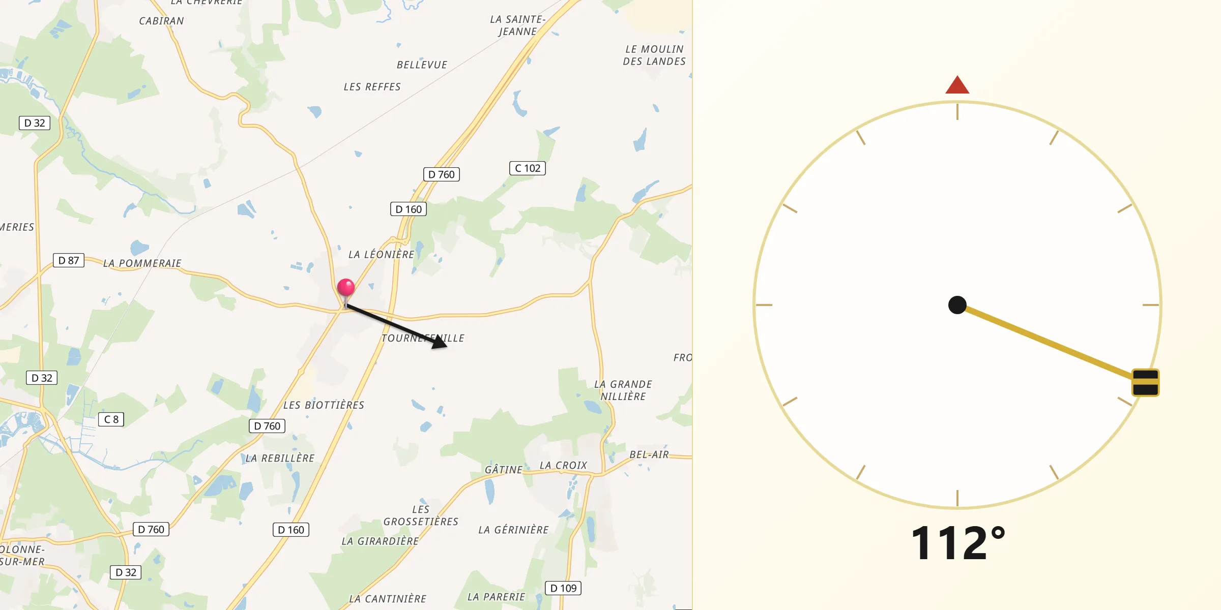 Direction vers la Qibla depuis Saint-Mathurin