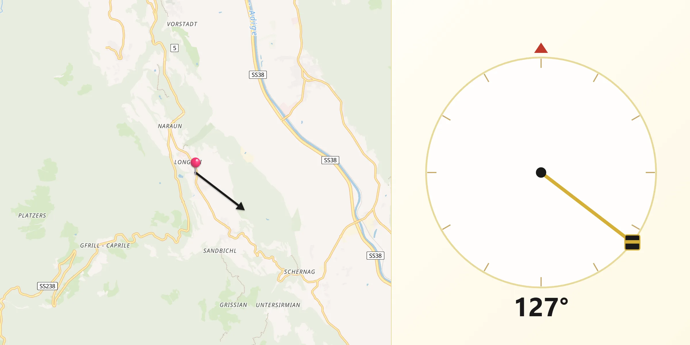 Direzione della Qibla da Tesimo