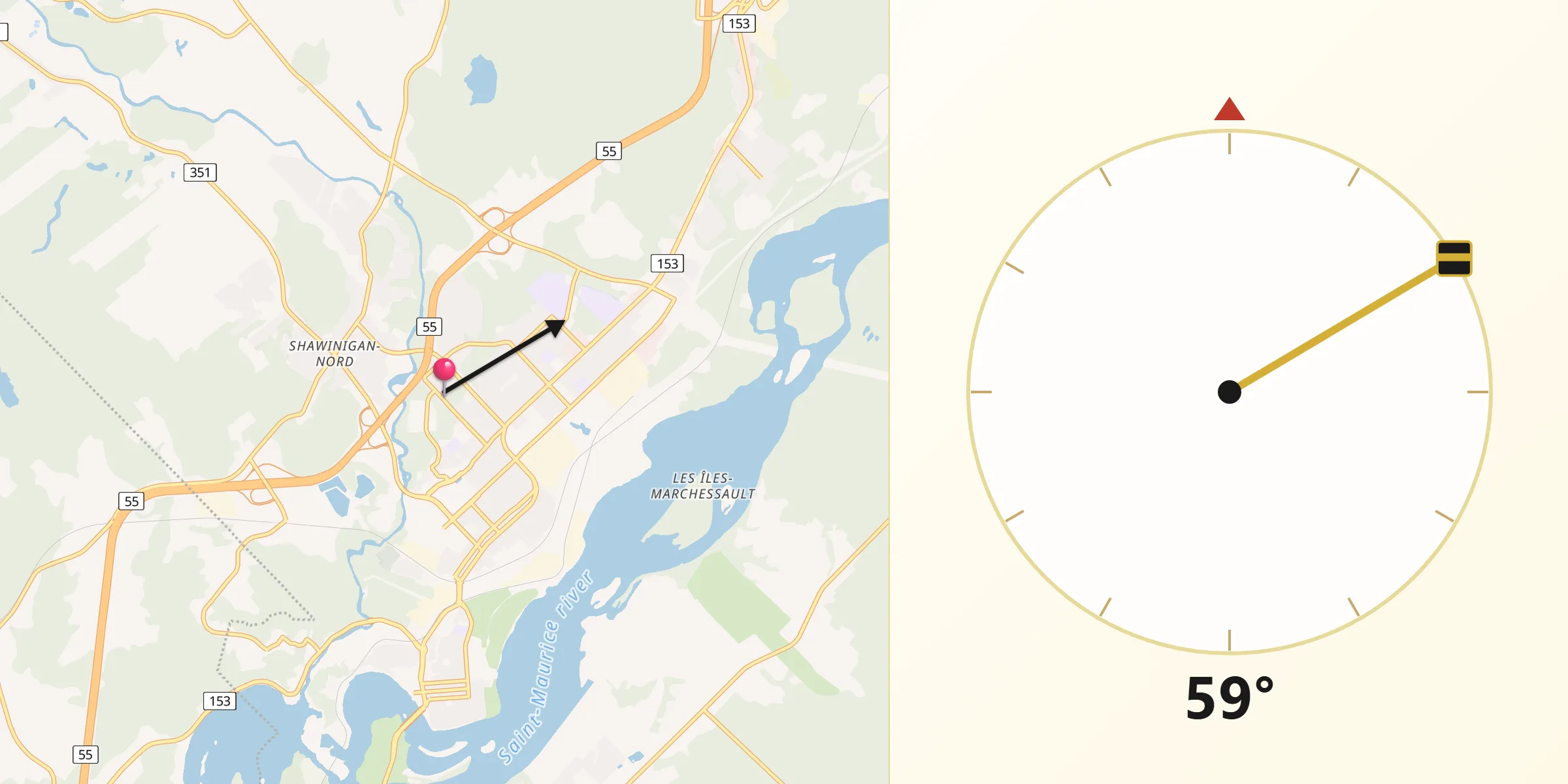 Qibla Direction from Shawinigan