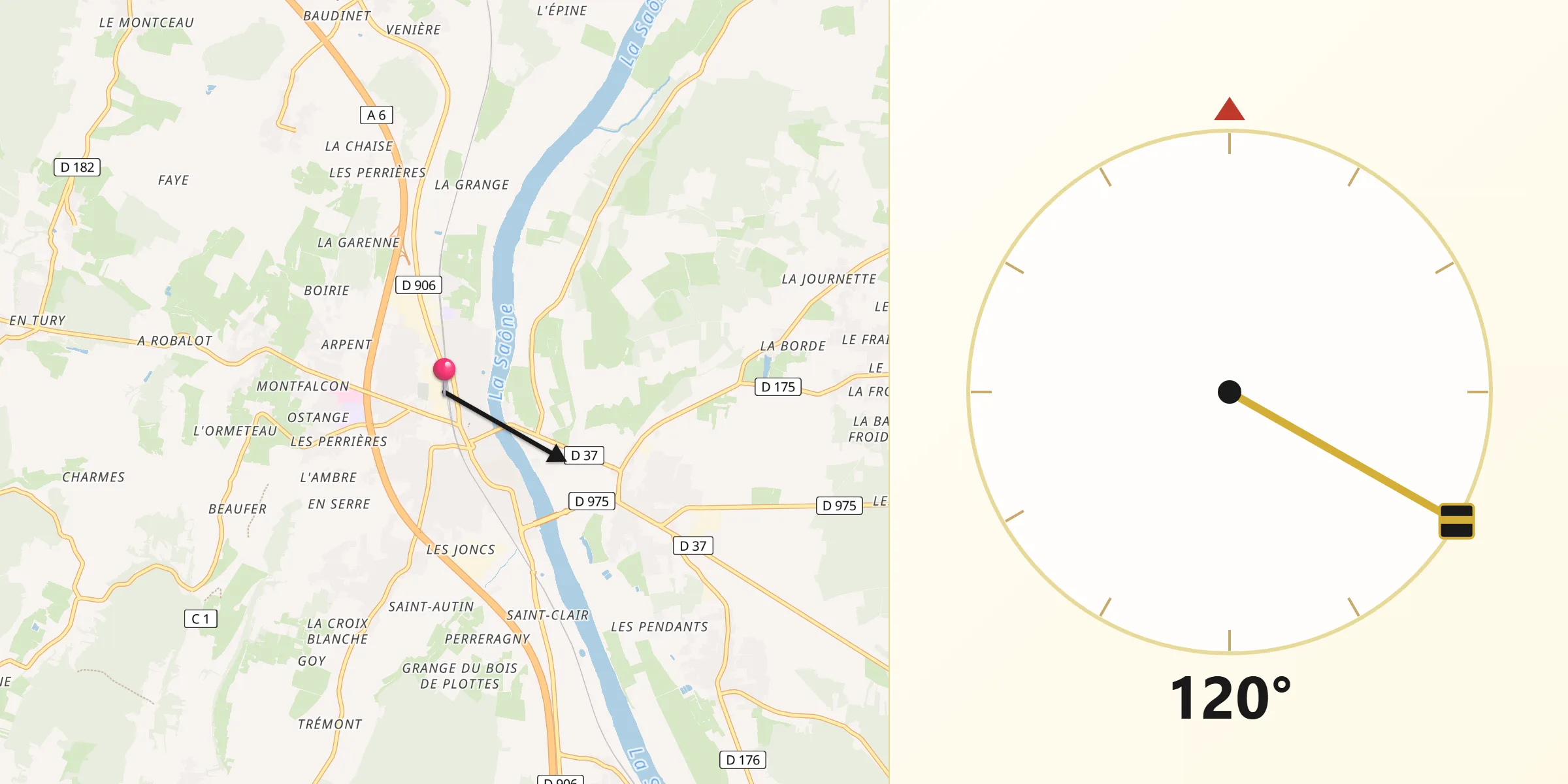Direction vers la Qibla depuis Tournus