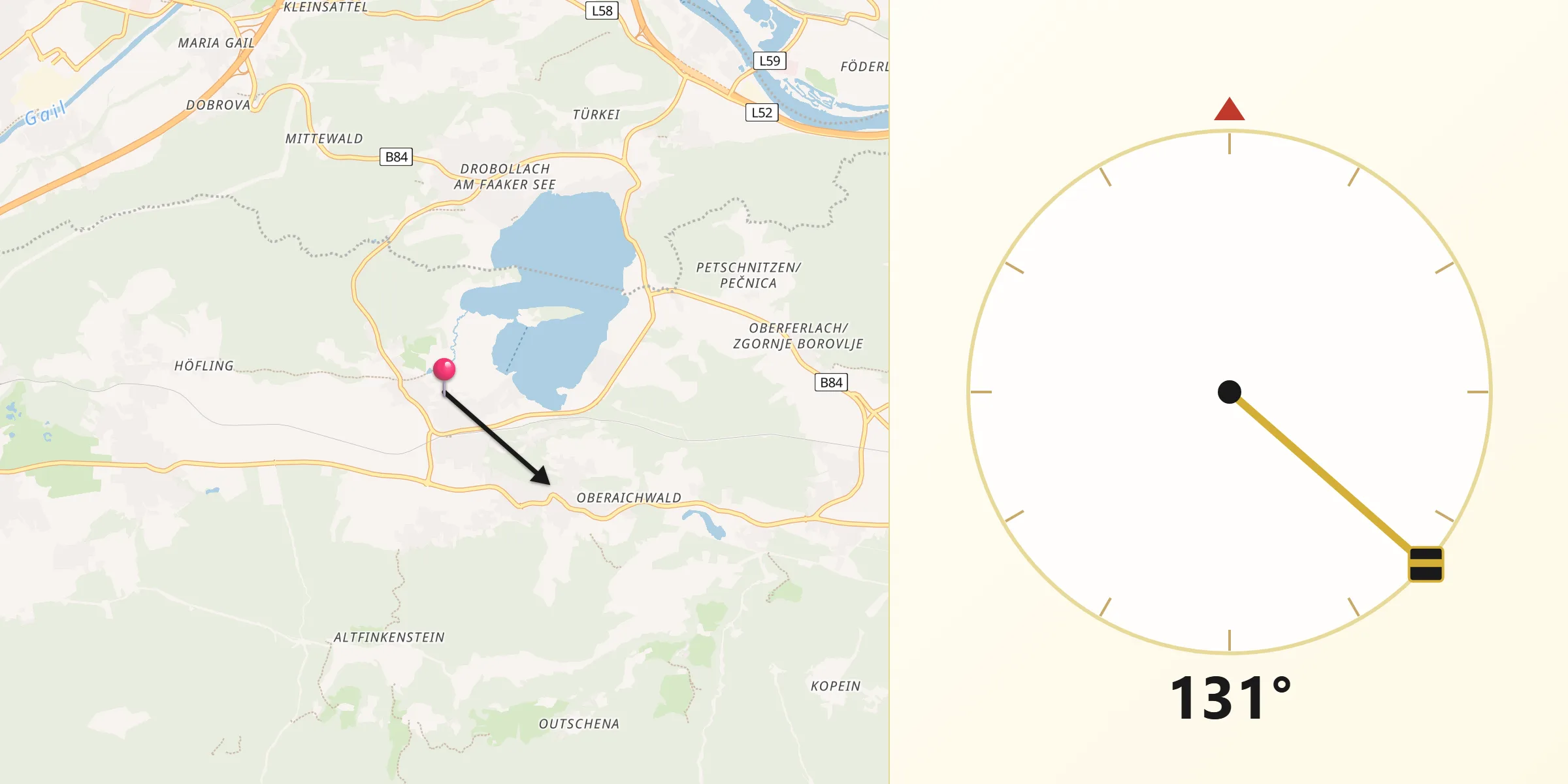 Qibla-Richtung von Faak am See