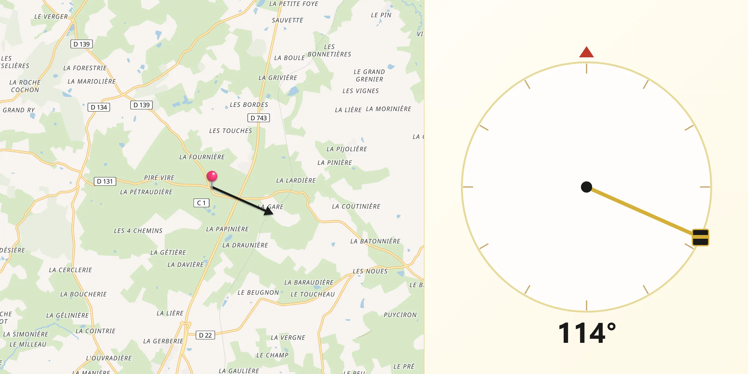 Direction vers la Qibla depuis Saint-Pardoux
