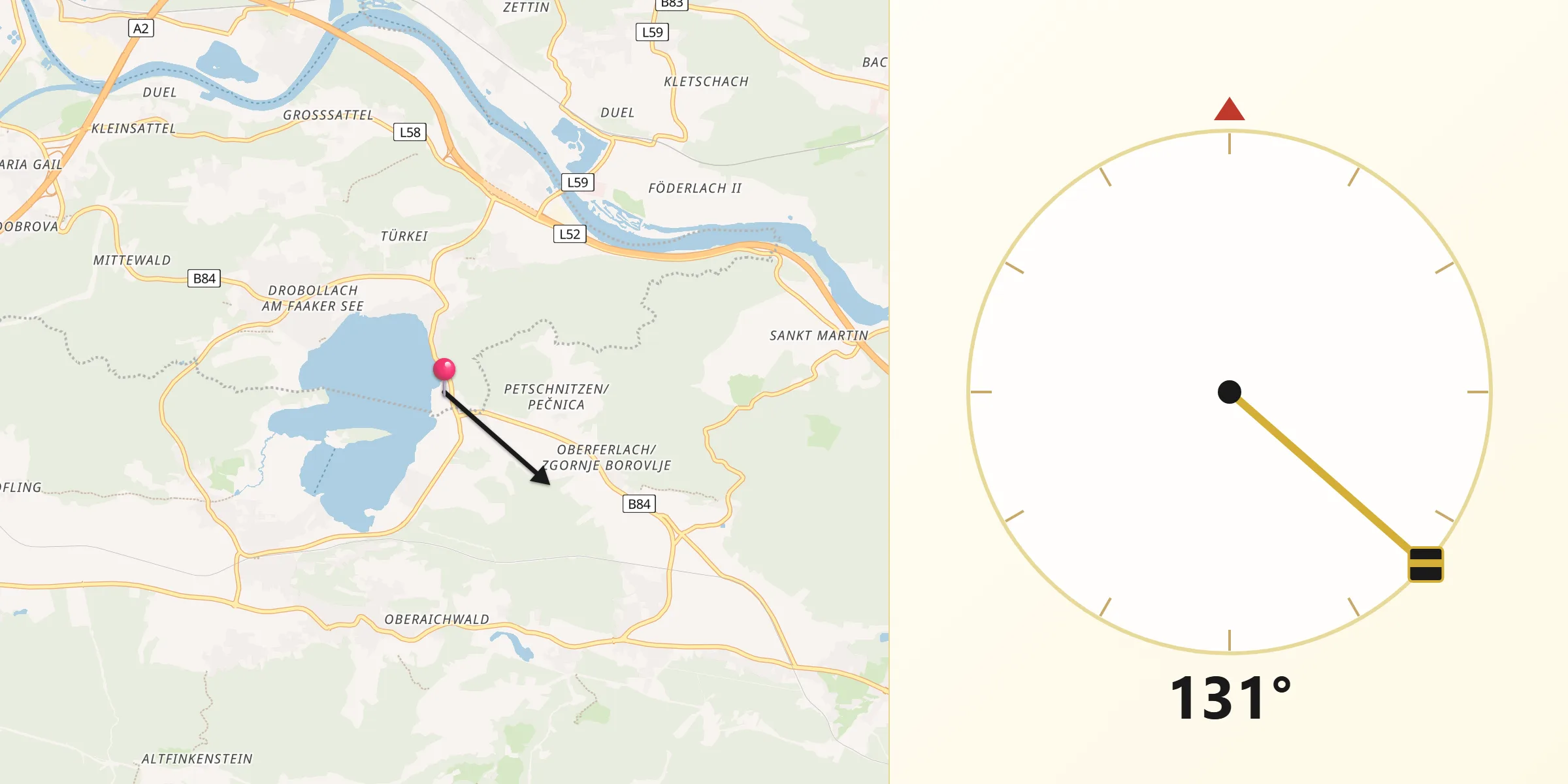 Qibla-Richtung von Finkenstein am Faaker See