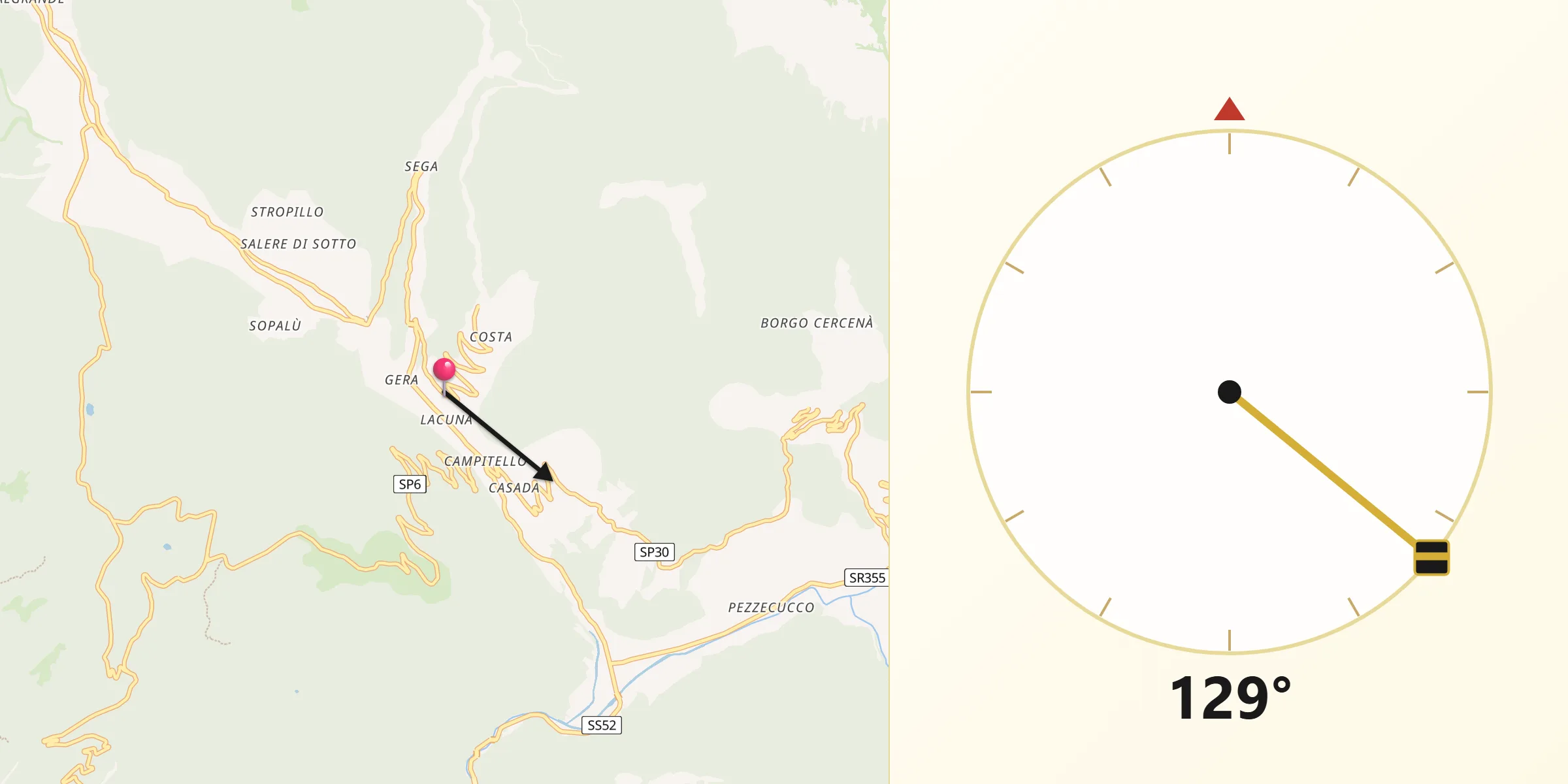 Direzione della Qibla da San Nicolò Comelico