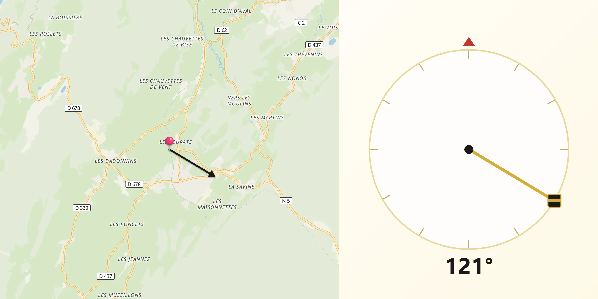 Direction vers la Qibla depuis Saint-Laurent-en-Grandvaux