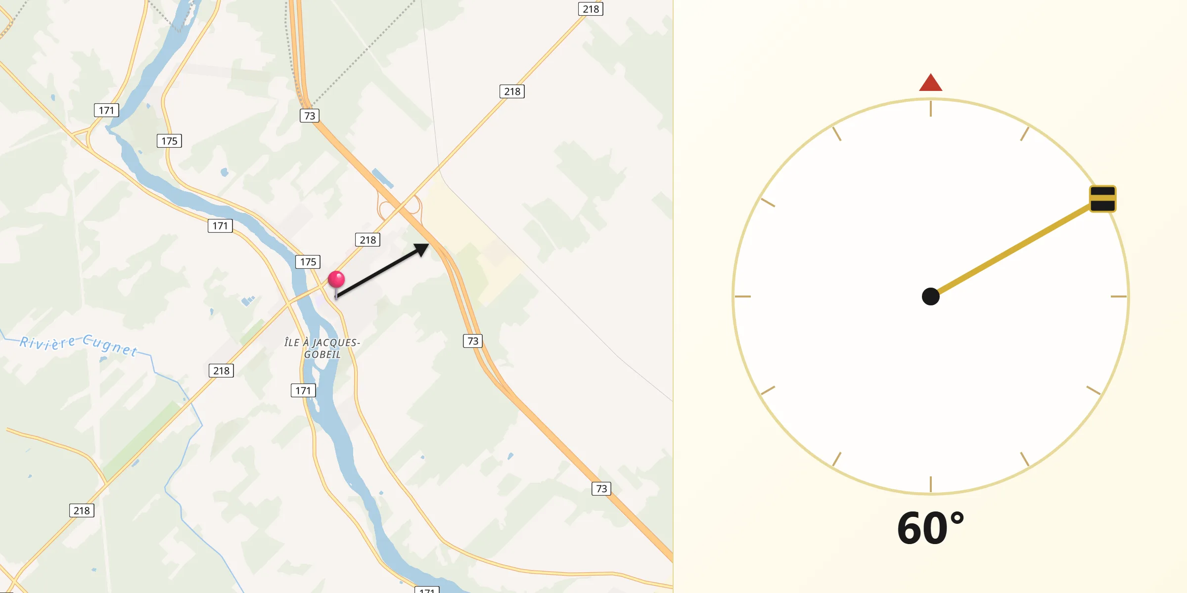 Qibla Direction from Saint-Lambert-de-Lauzon