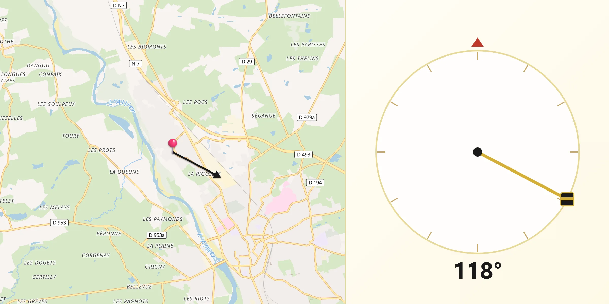 Direction vers la Qibla depuis Avermes