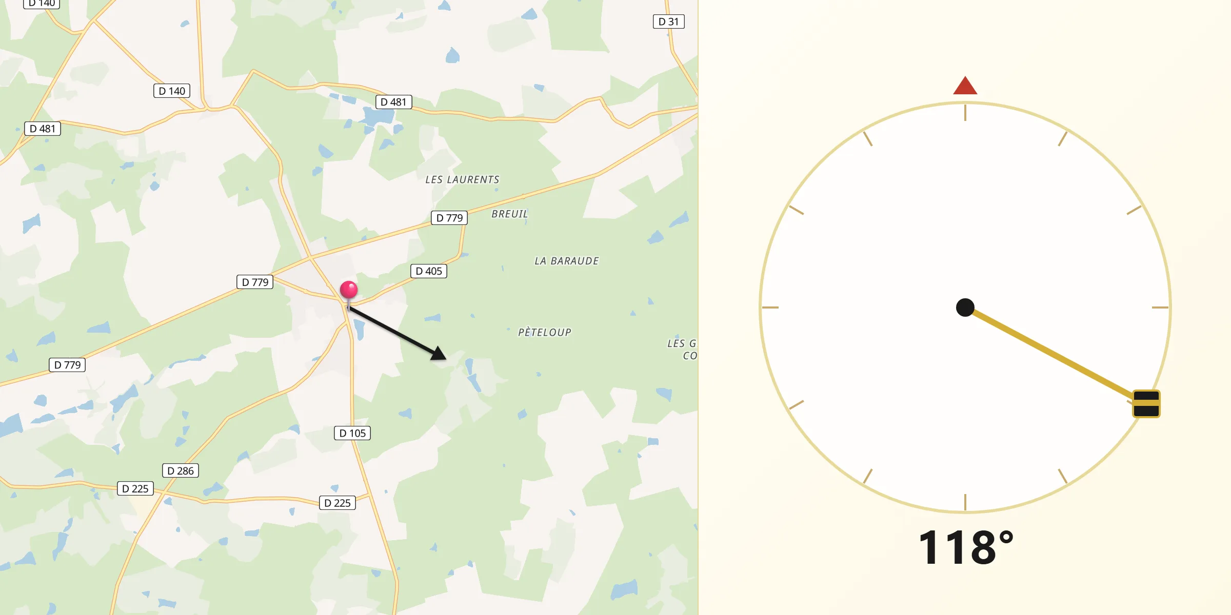 Direction vers la Qibla depuis Lusigny