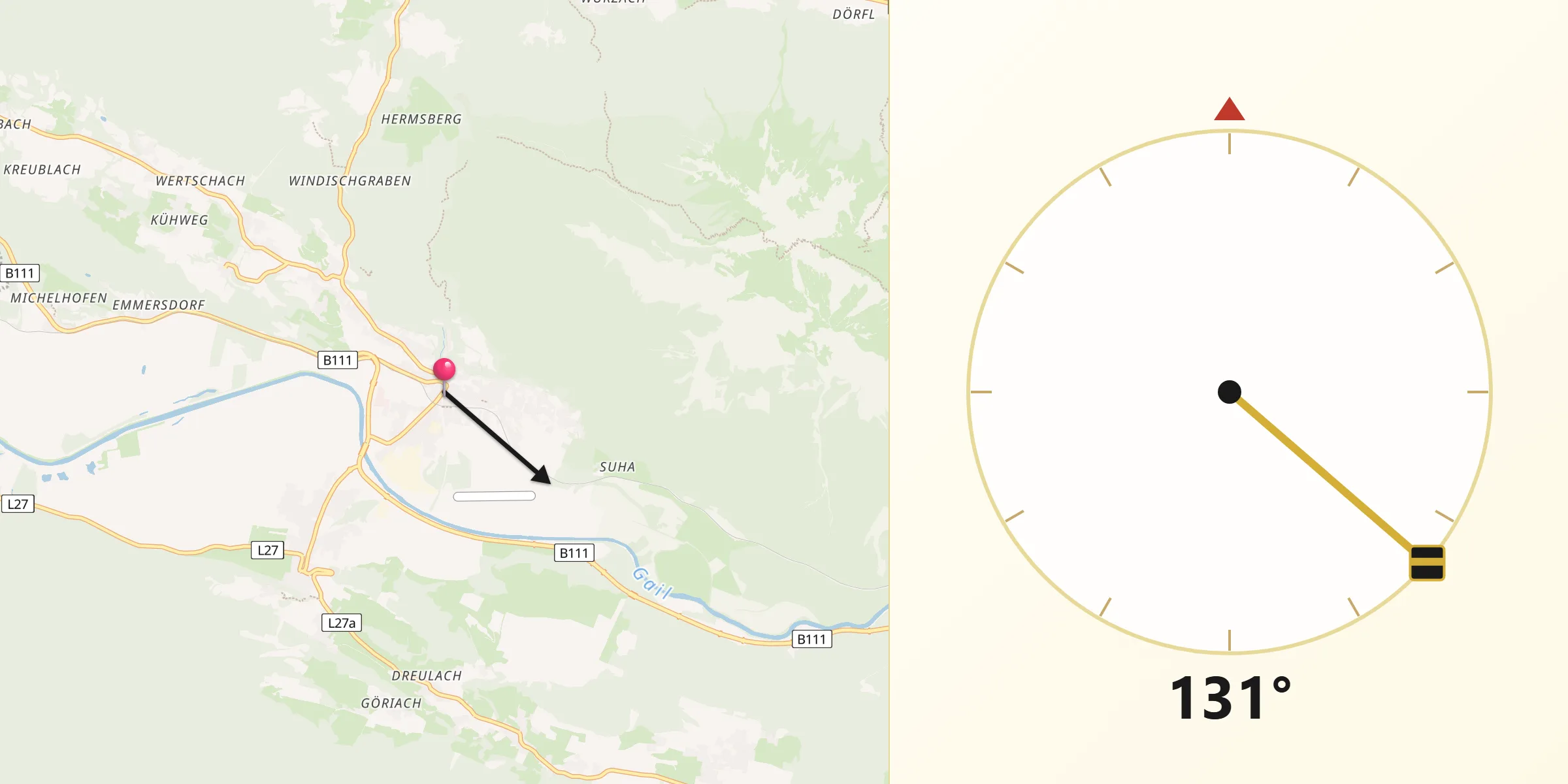 Qibla-Richtung von Nötsch im Gailtal