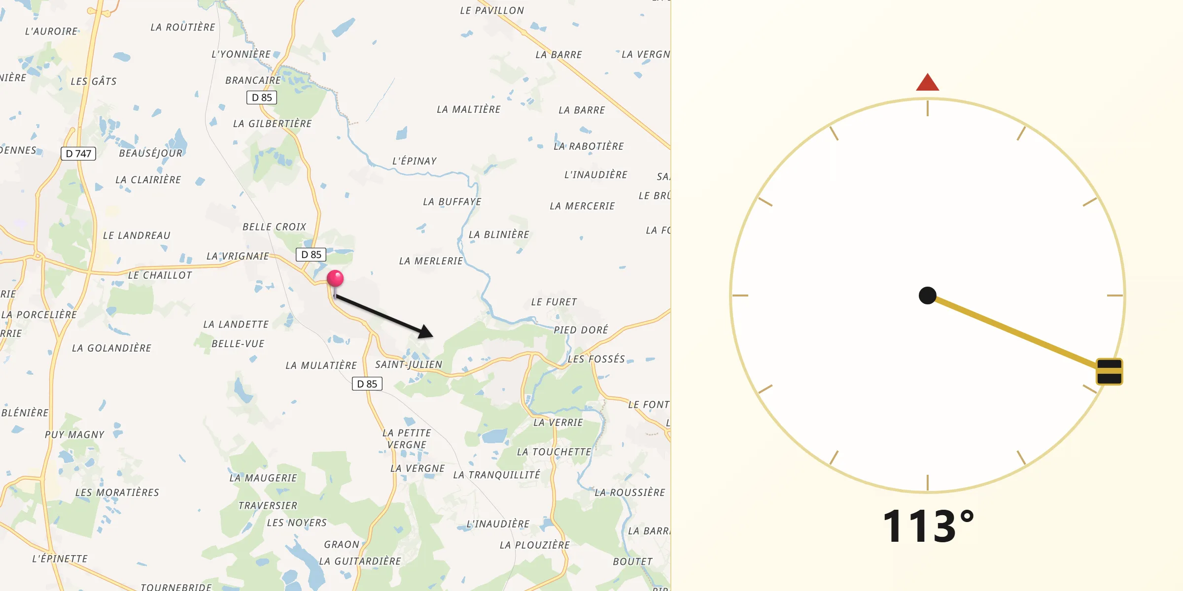 Direction vers la Qibla depuis Nesmy