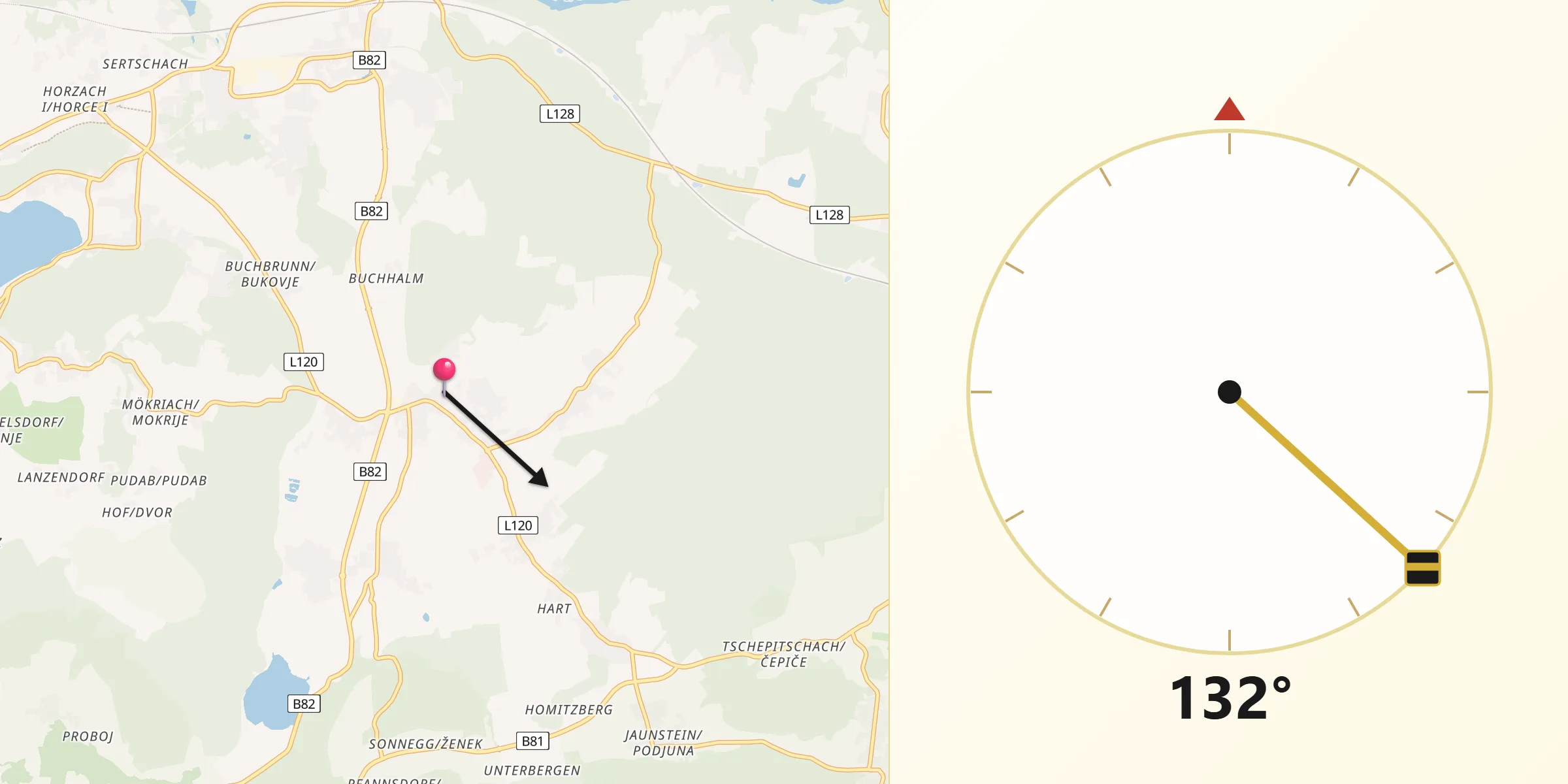 Qibla-Richtung von Eberndorf