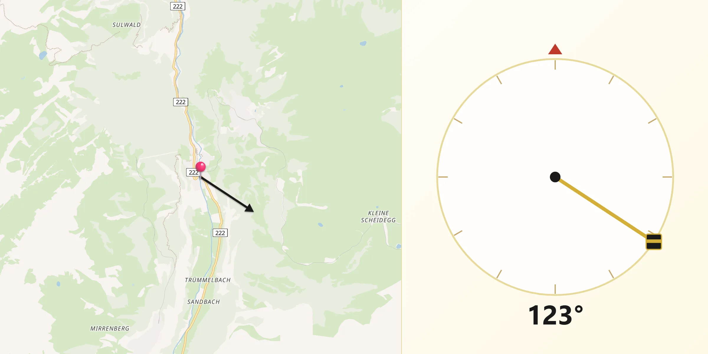 Direzione della Qibla da Lauterbrunnen