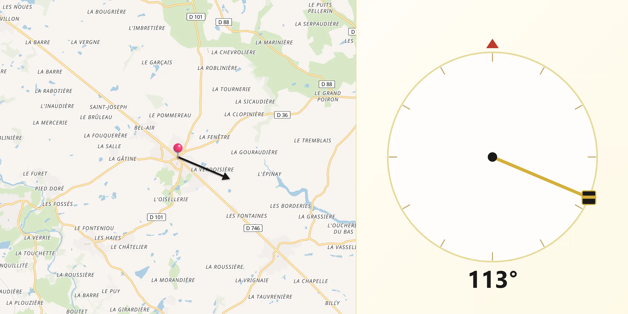 Direction vers la Qibla depuis Saint-Florent-des-Bois