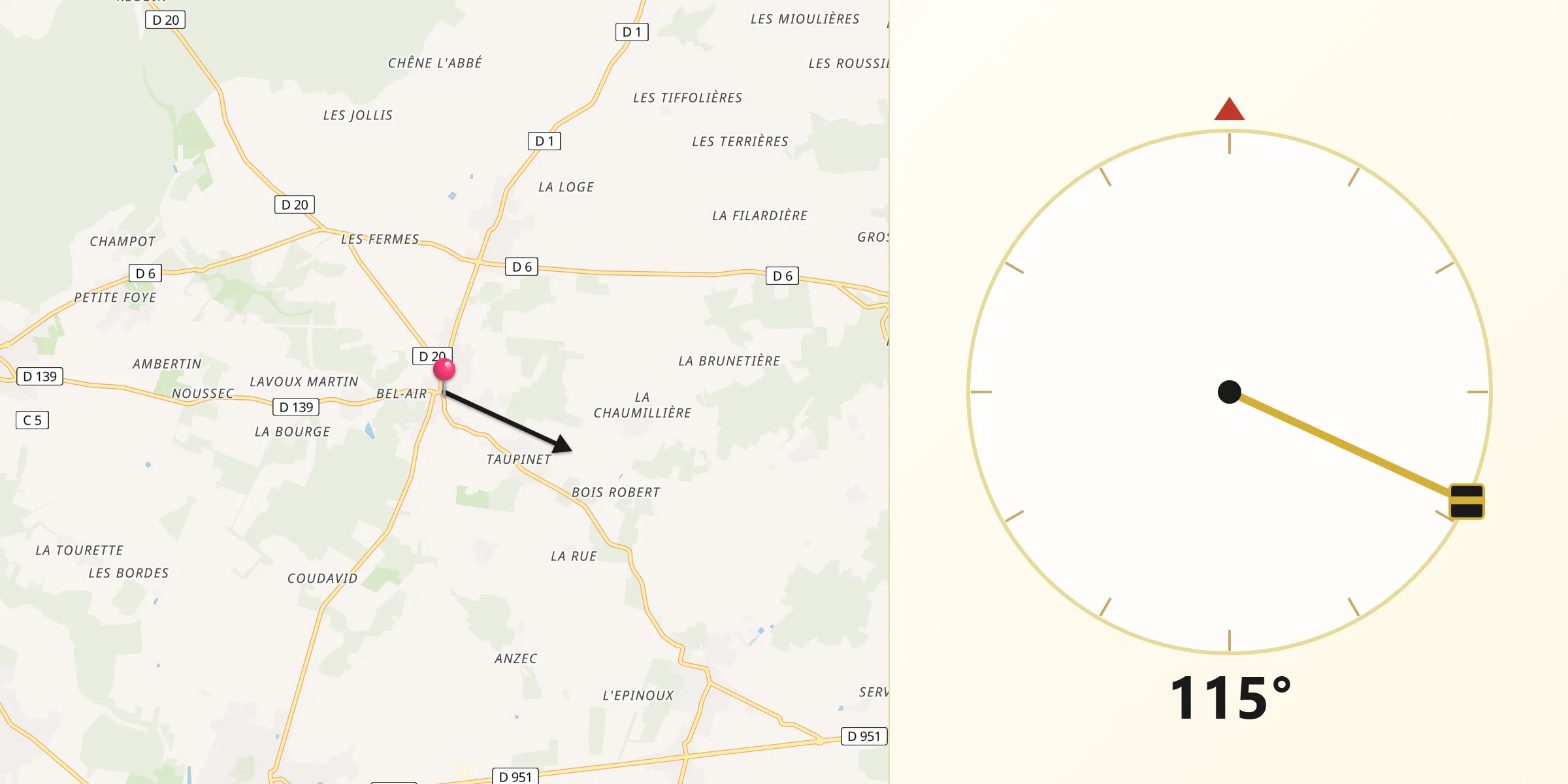Direction vers la Qibla depuis Lavoux