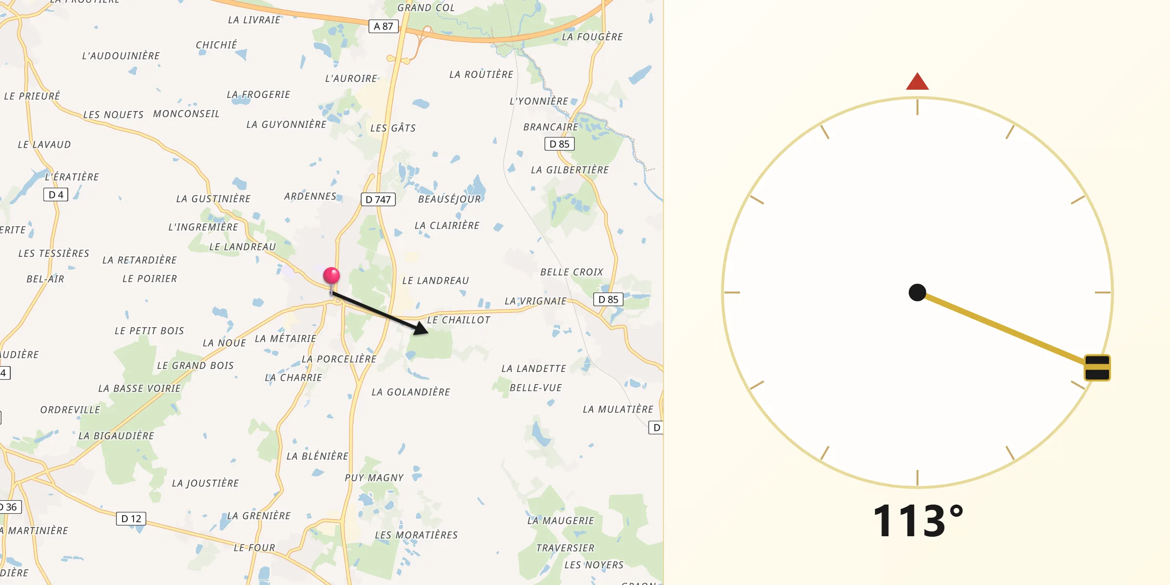 Direction vers la Qibla depuis Aubigny