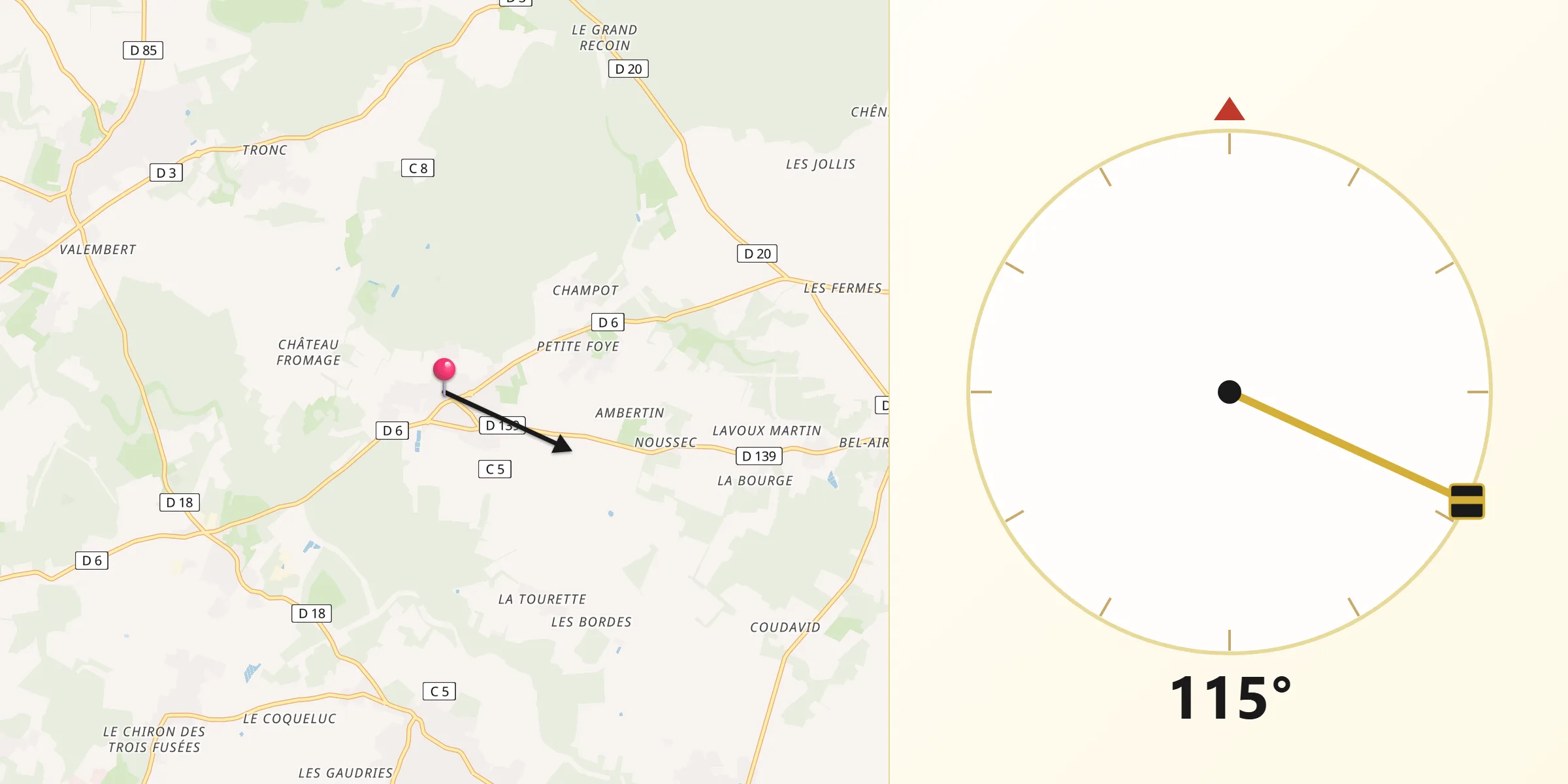 Direction vers la Qibla depuis Bignoux