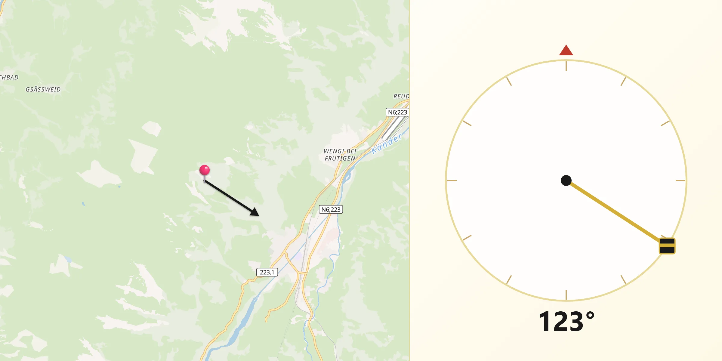 Qibla-Richtung von Frutigen-Niedersimmental