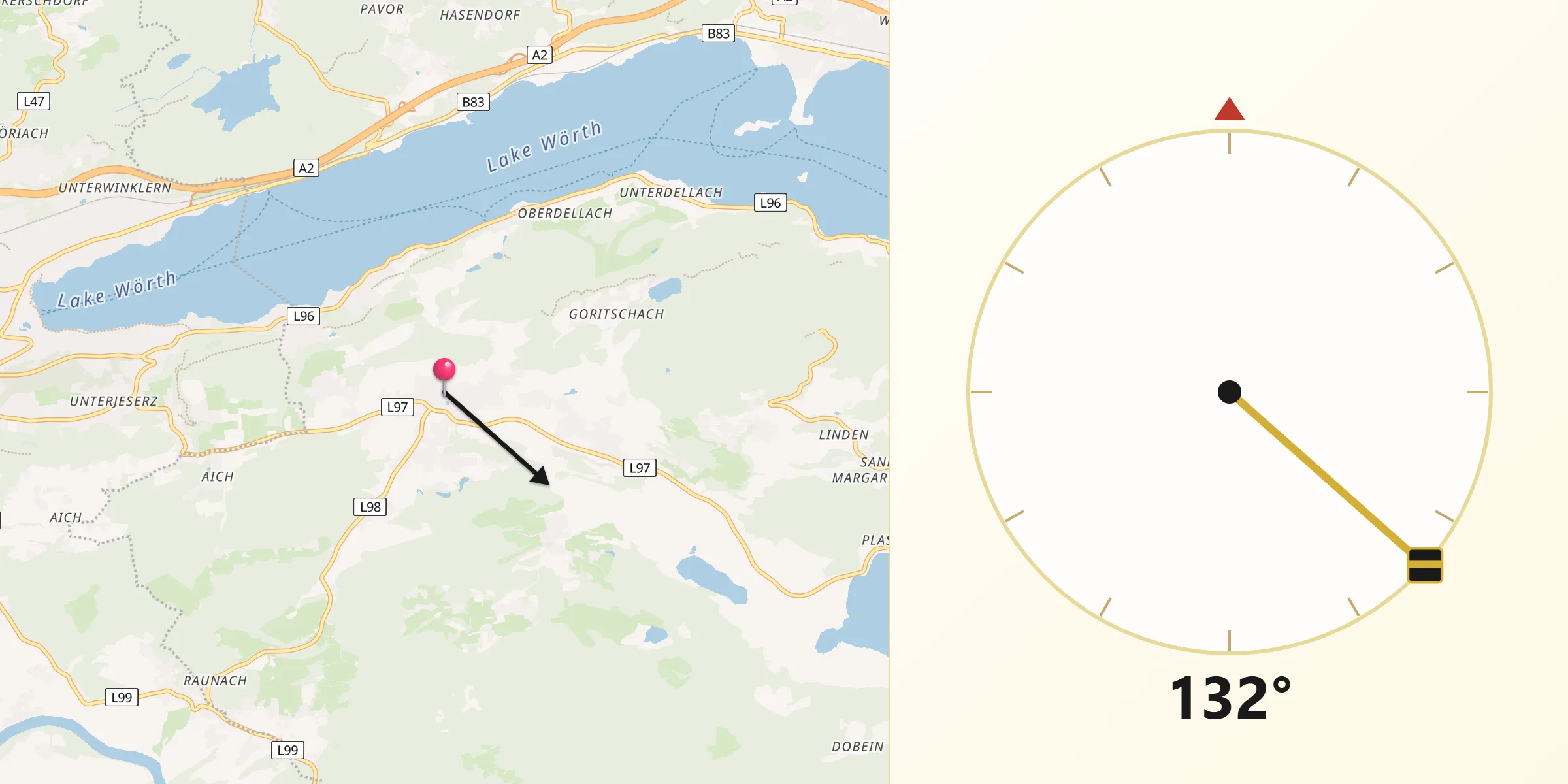 Qibla-Richtung von Schiefling am See