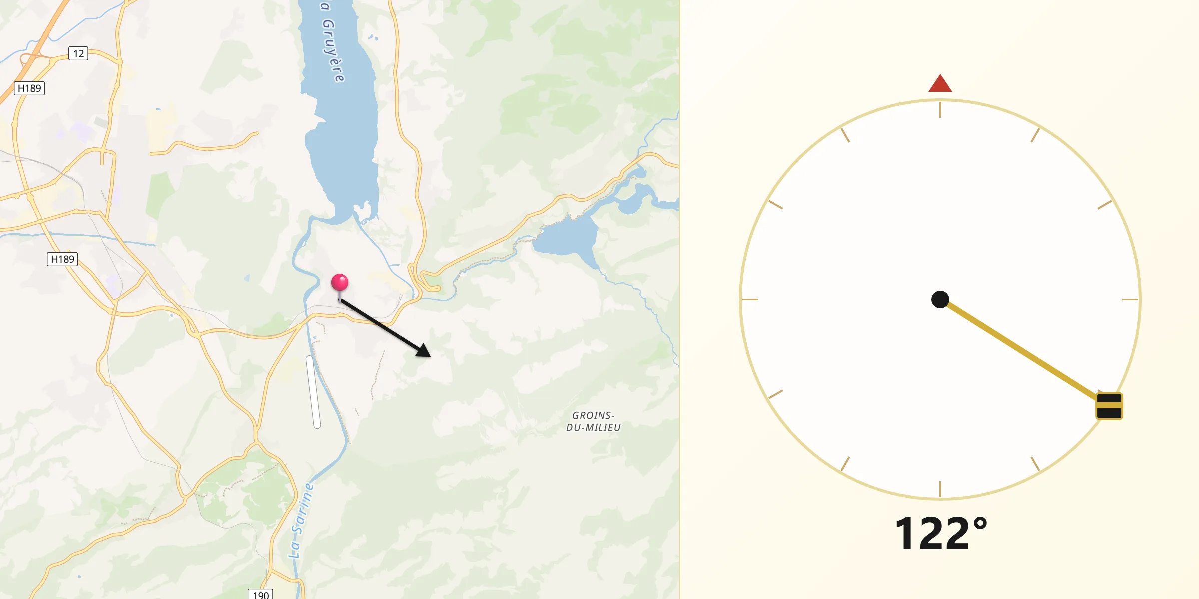 Direction vers la Qibla depuis Broc